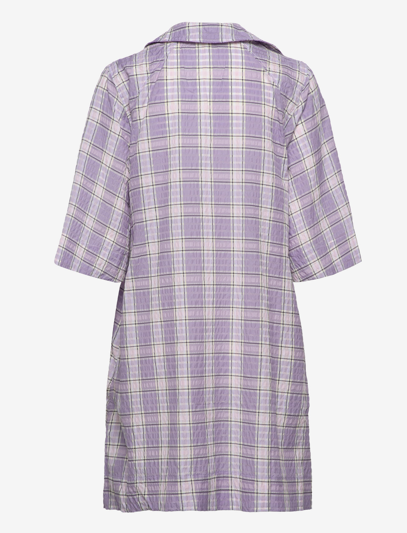 GANNI - Seersucker Check Mini Wrap Dress - hemdkleider - check persian violet - 1