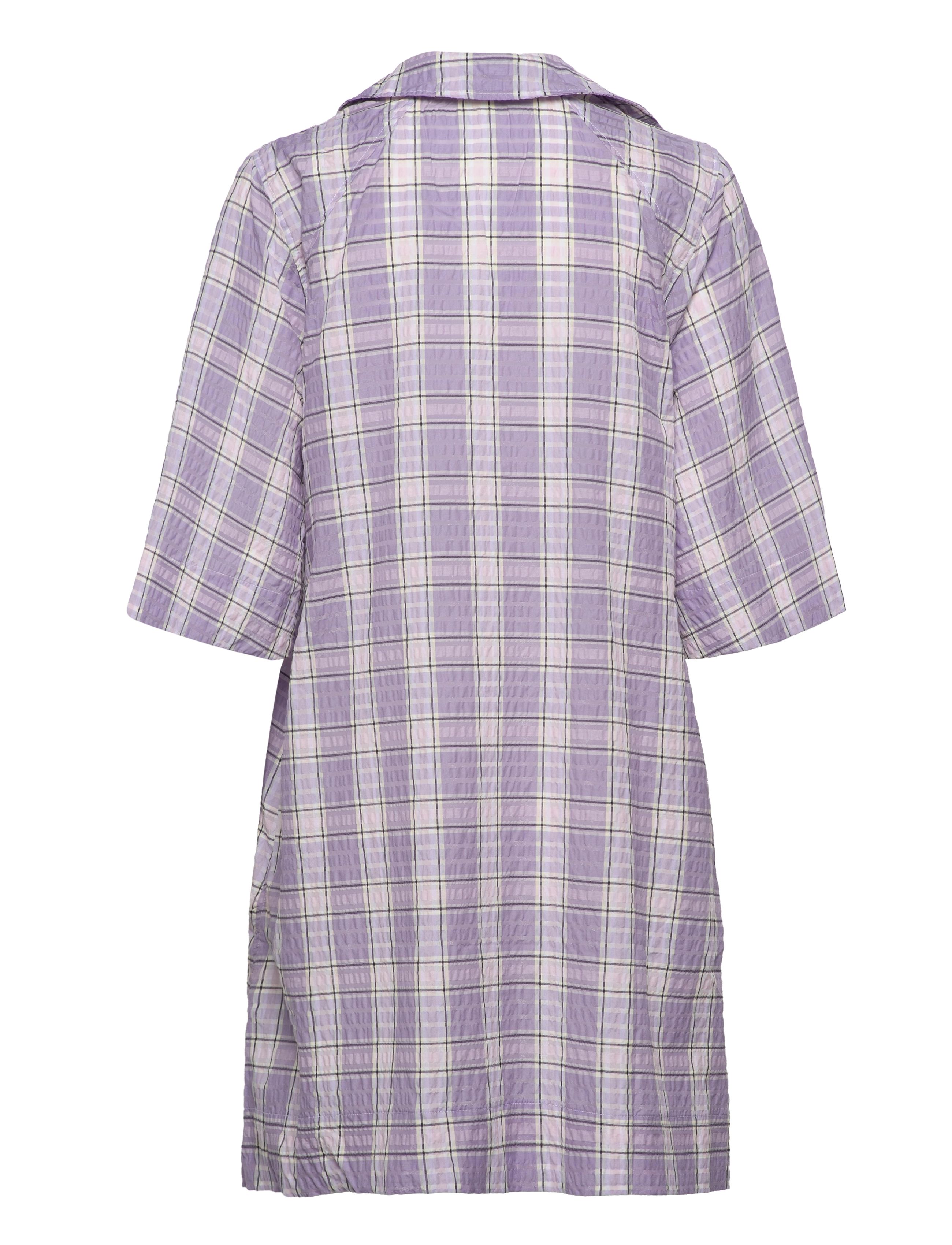 GANNI - Seersucker Check Mini Wrap Dress - särkkleidid - check persian violet - 1