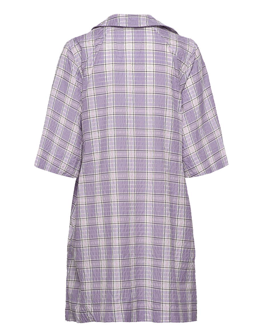GANNI - Seersucker Check Mini Wrap Dress - hemdkleider - check persian violet - 1