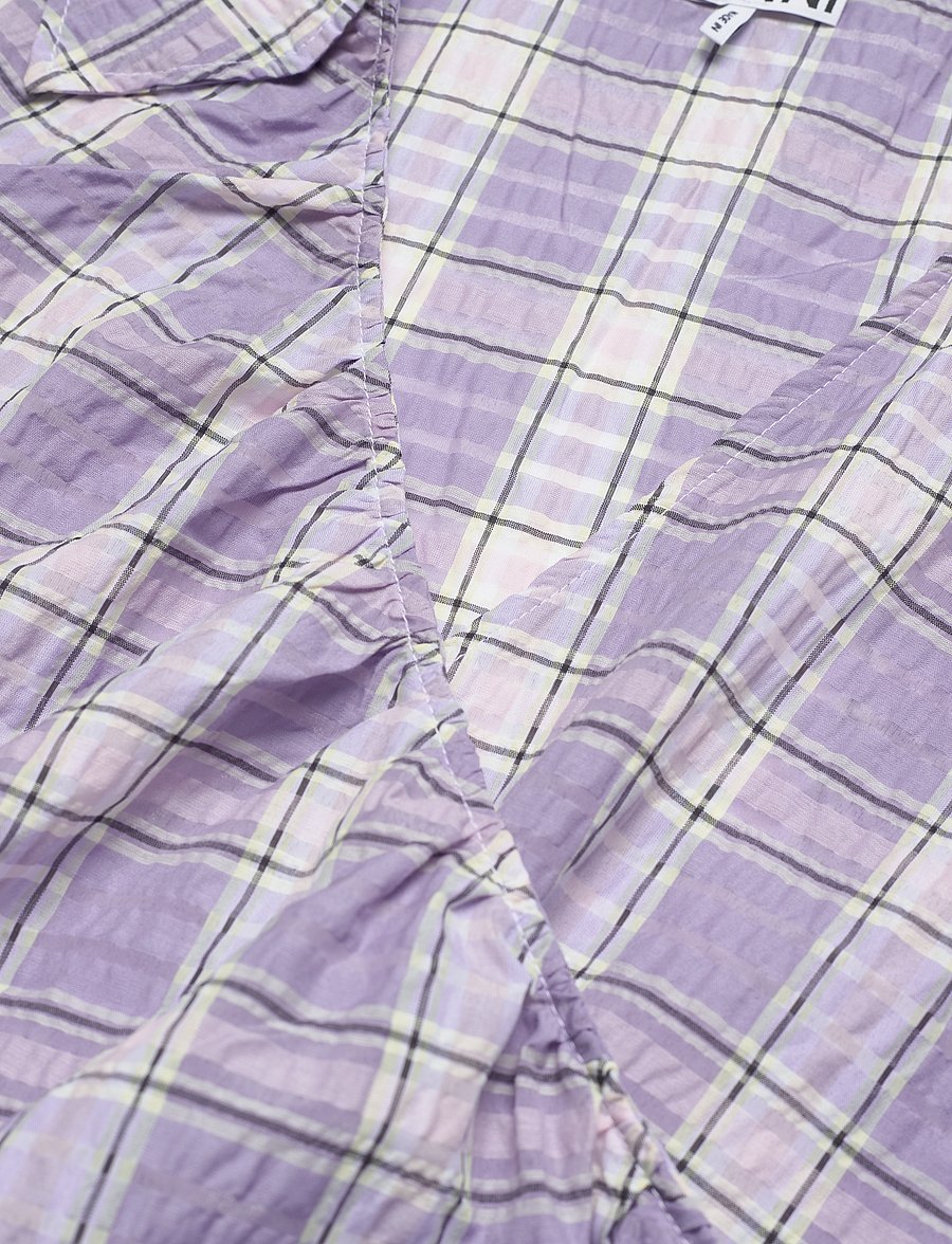GANNI - Seersucker Check Mini Wrap Dress - hemdkleider - check persian violet - 2