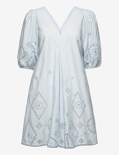 Broderie Anglaise Puff Sleeve Mini Dress - Korte Kjoler