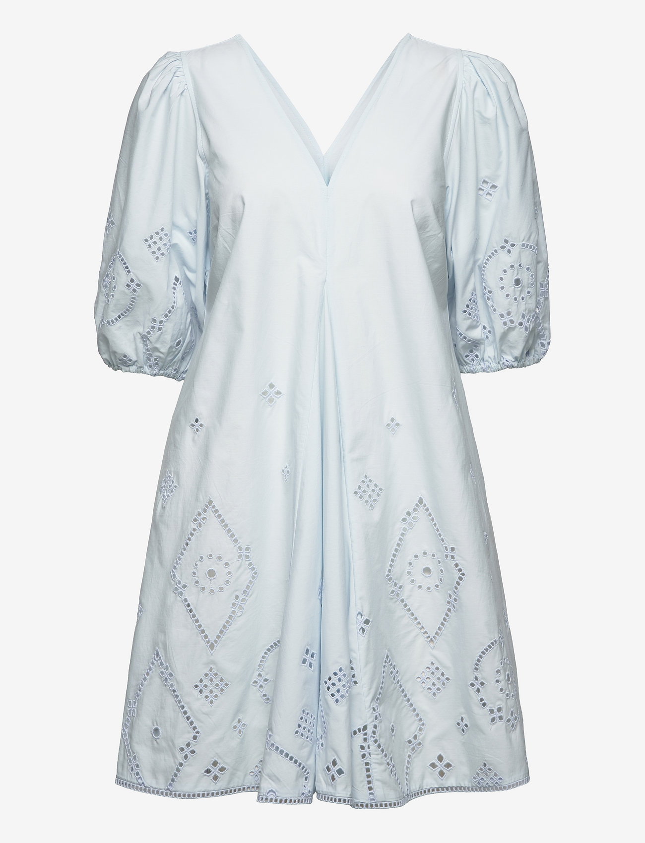 GANNI - Broderie Anglaise Puff Sleeve Mini Dress - sommerkleider - illusion blue - 0
