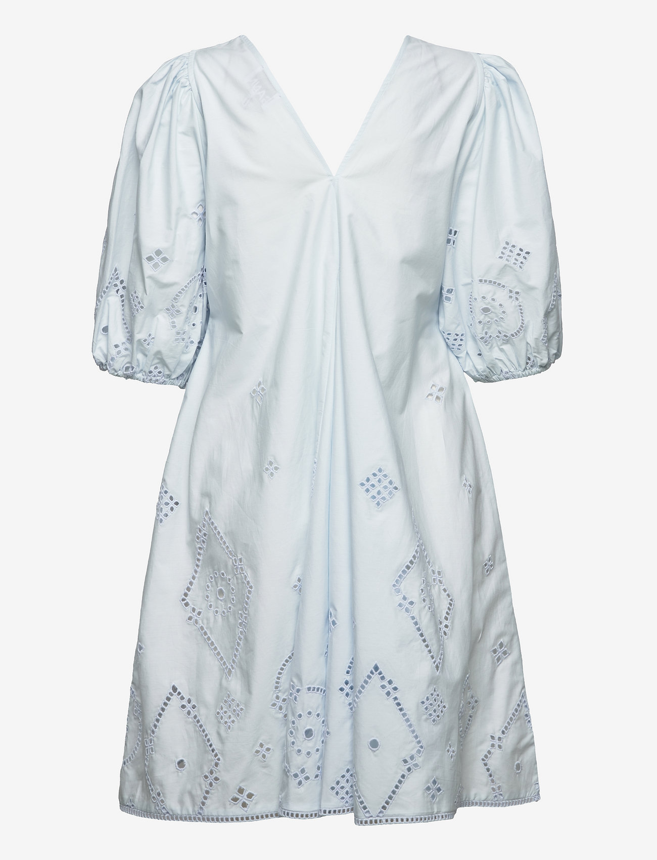 GANNI - Broderie Anglaise Puff Sleeve Mini Dress - sommerkleider - illusion blue - 1