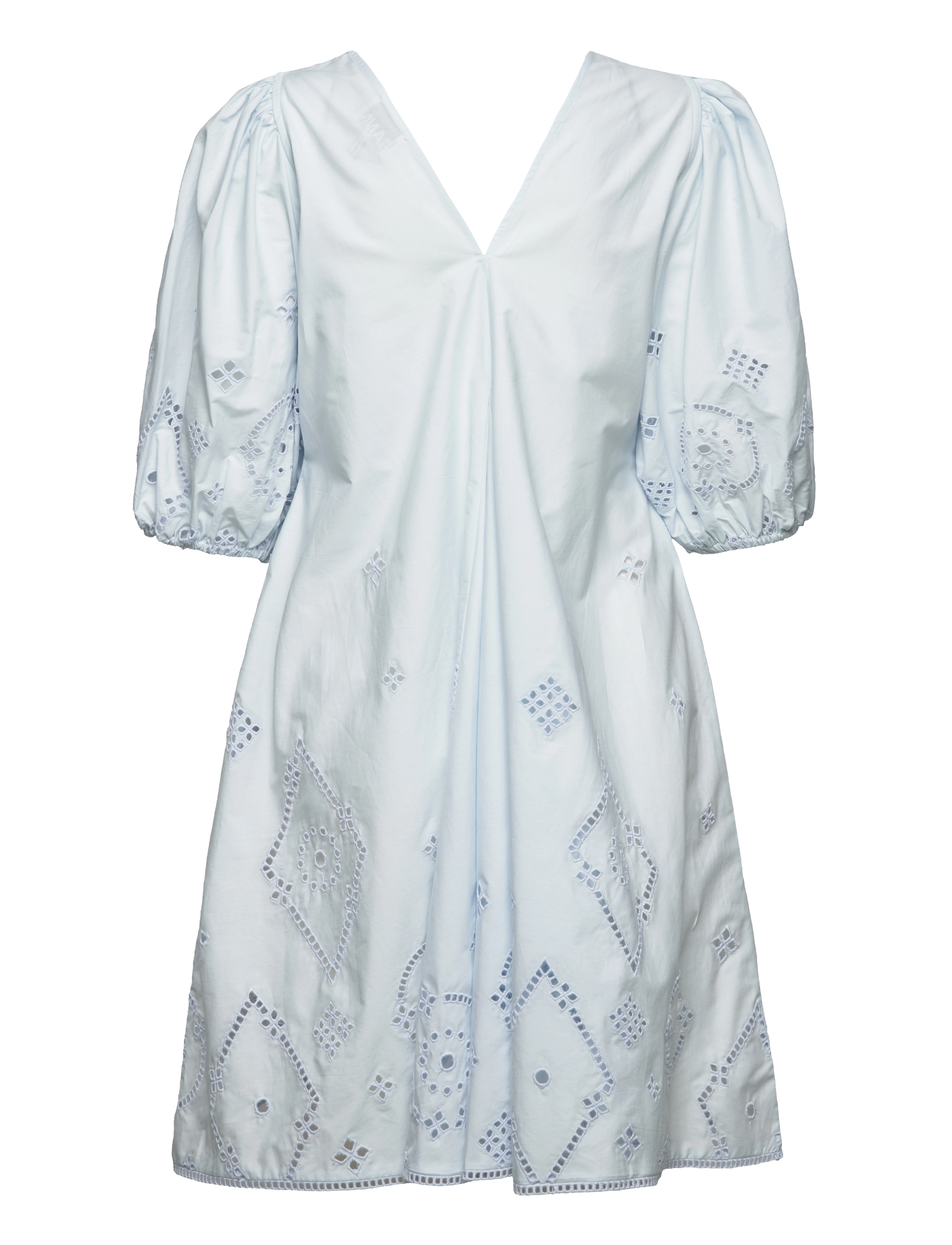 GANNI - Broderie Anglaise Puff Sleeve Mini Dress - sommerkjoler - illusion blue - 1