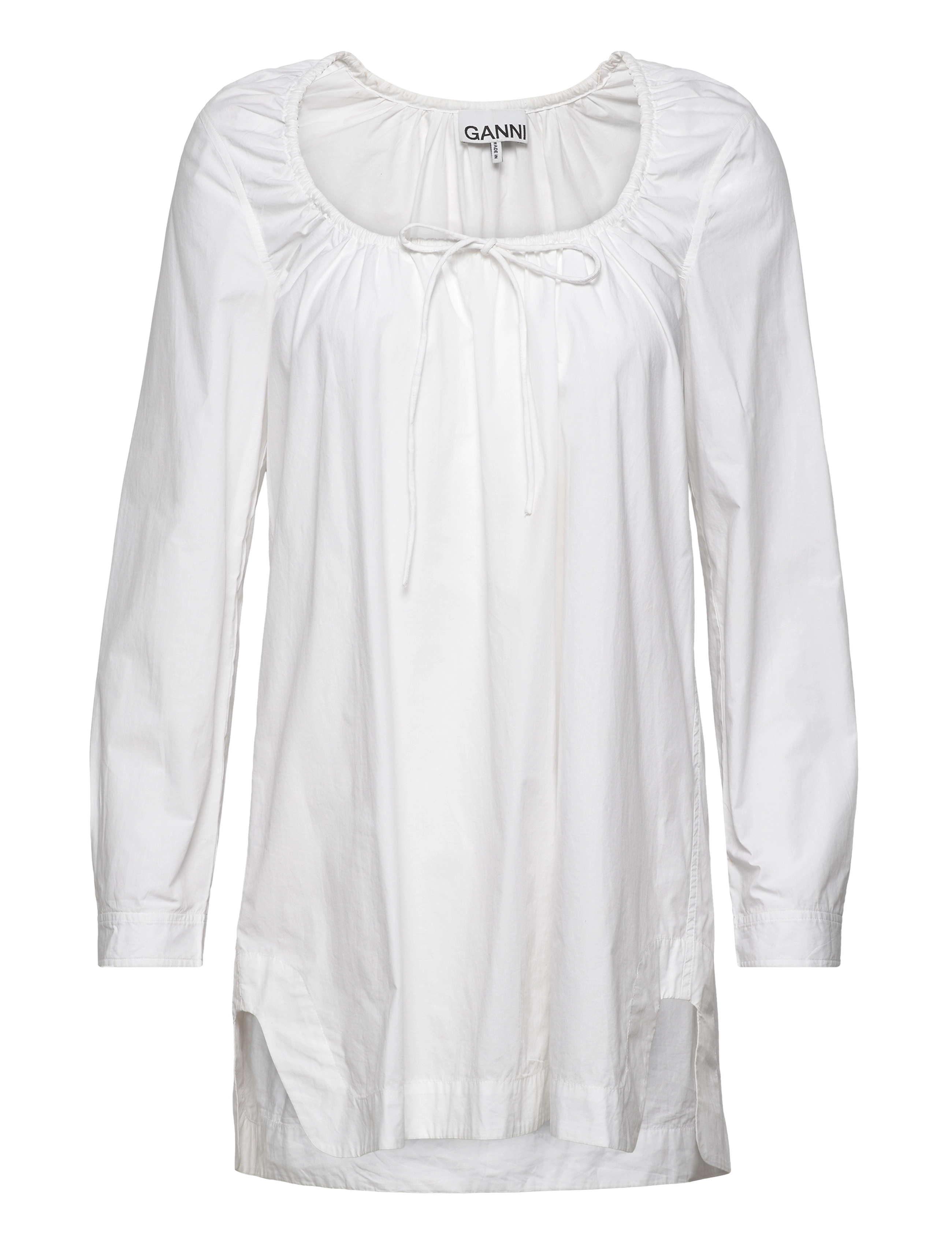 GANNI - COTTON POPLIN SQUARE-NECK MINI DRESS - konfirmatsioon - bright white - 0