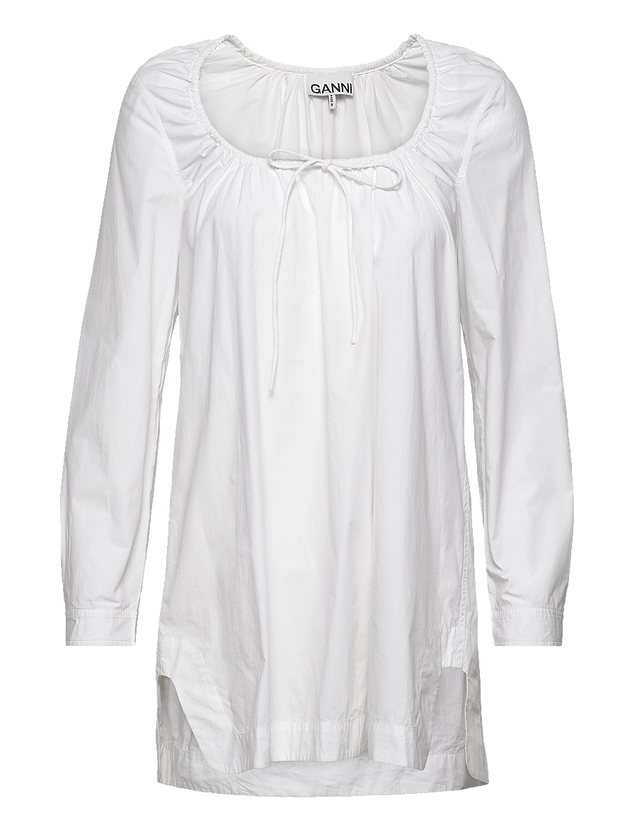 GANNI - COTTON POPLIN SQUARE-NECK MINI DRESS - konfirmation - bright white - 0