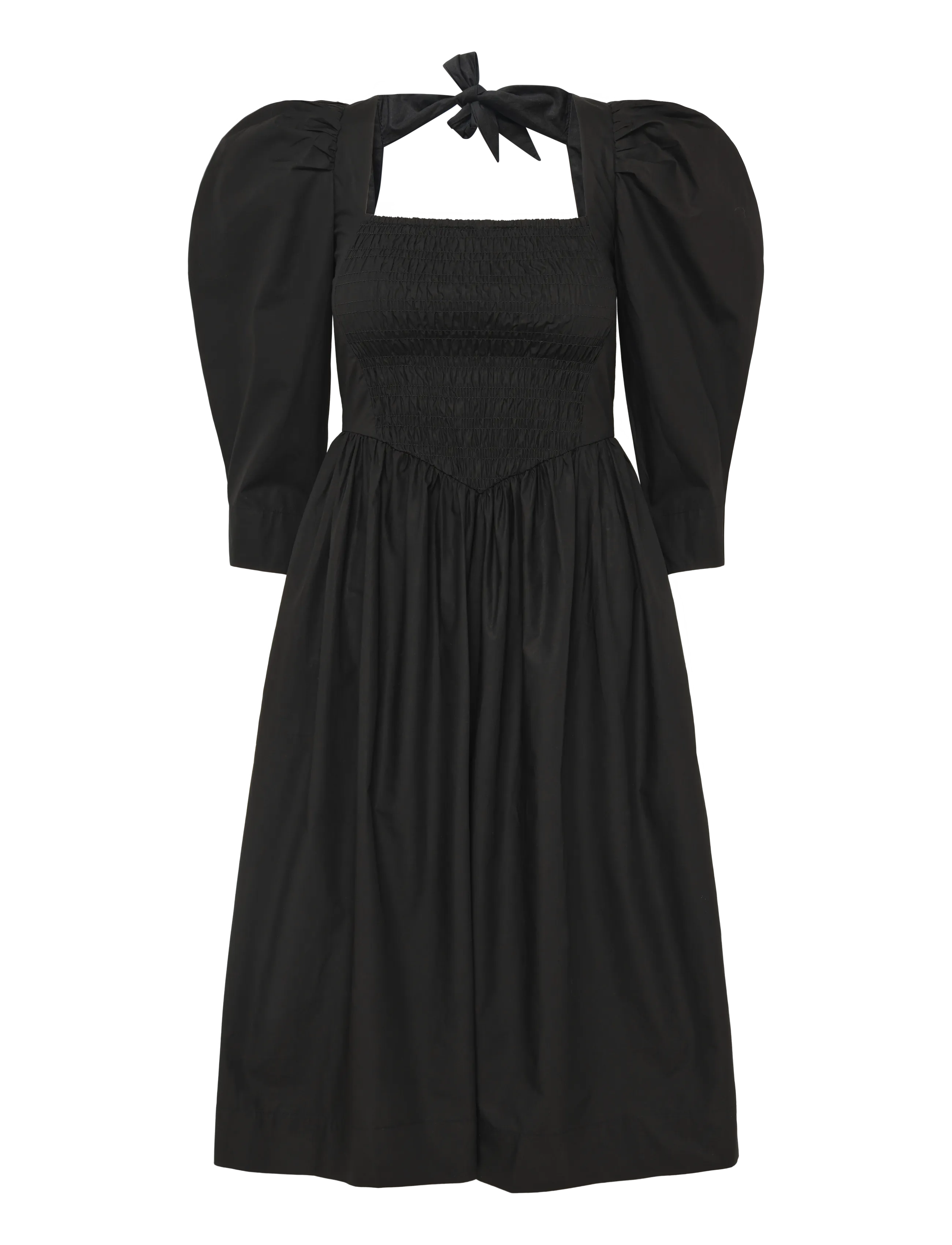 GANNI Baumwolle Poplin Open Neck Smock Kleid Schwarz - 34 - Damen