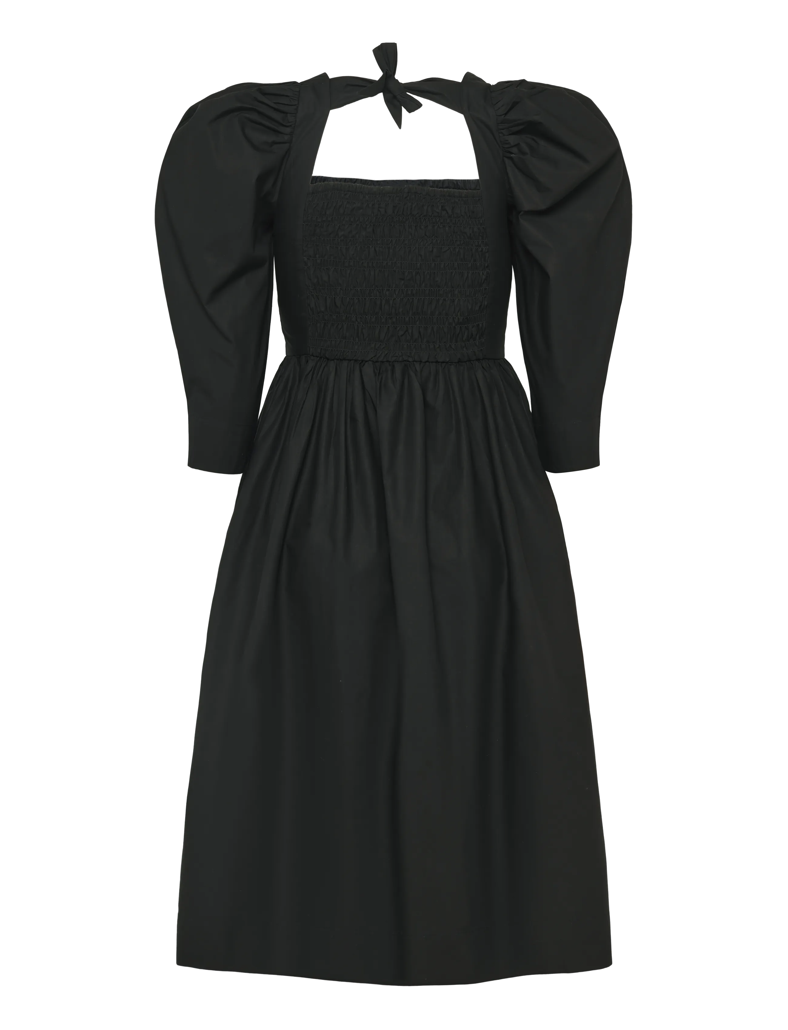 GANNI - Cotton Poplin Open Neck Smock Dress - black - 1