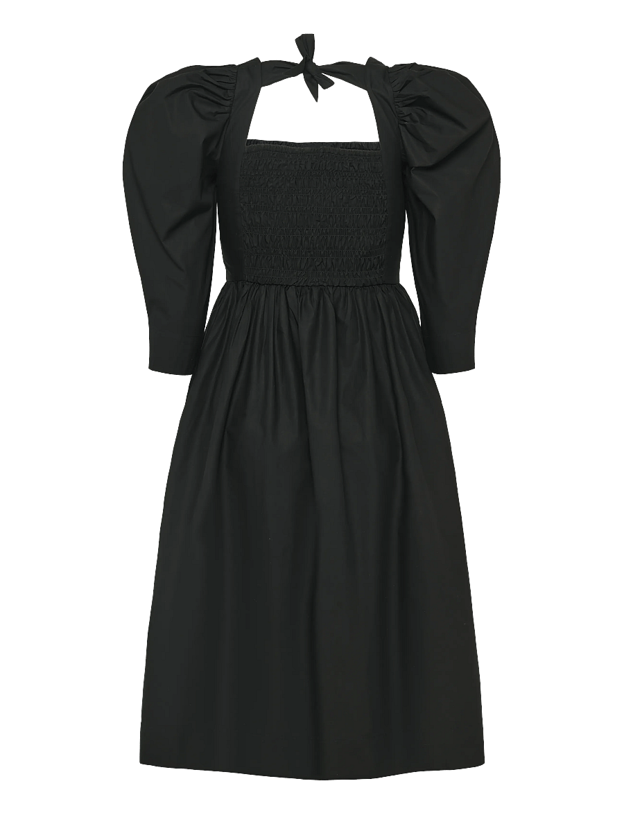 GANNI - Cotton Poplin Open Neck Smock Dress - sommerkleider - black - 2