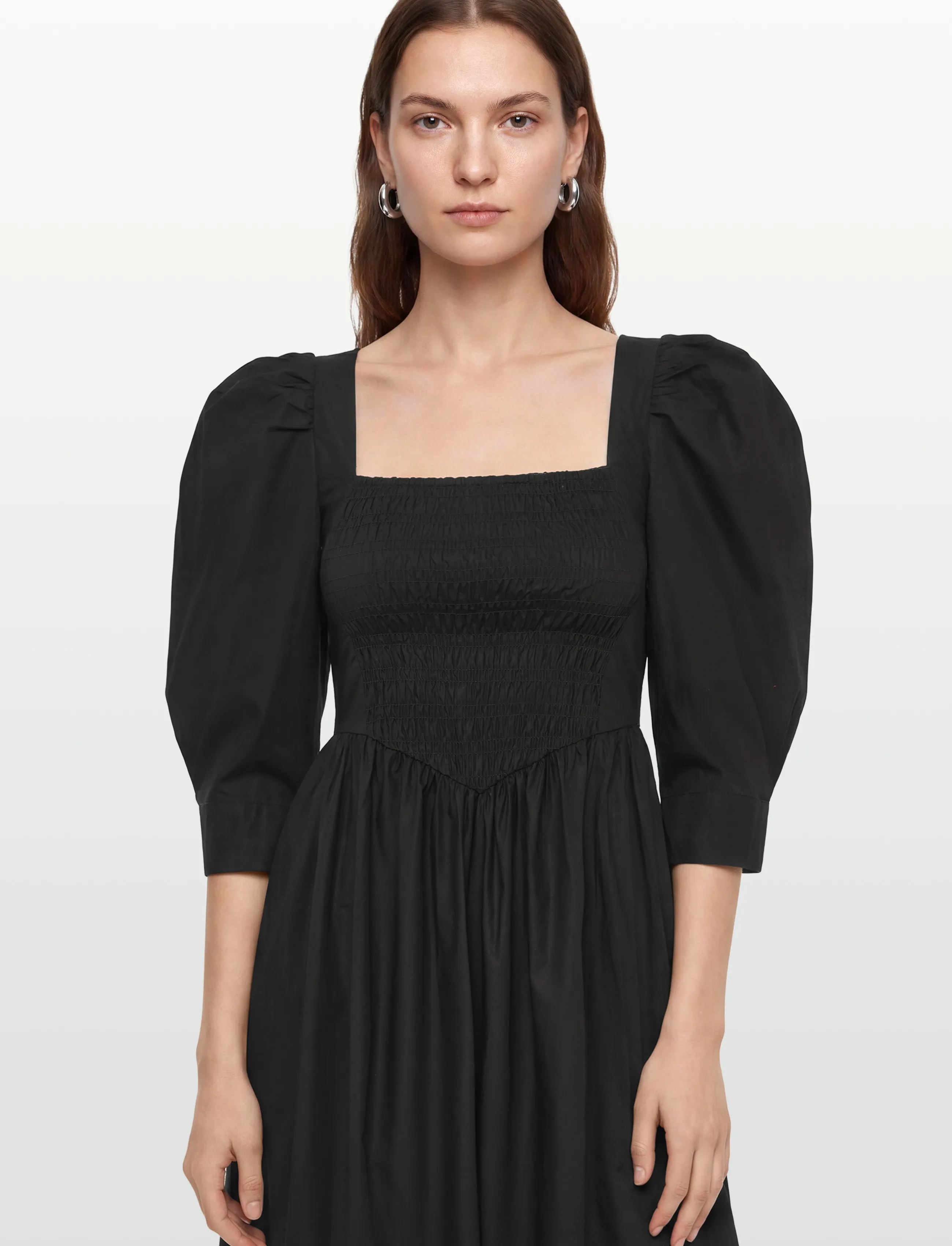 GANNI - Cotton Poplin Open Neck Smock Dress - sommerkleider - black - 3