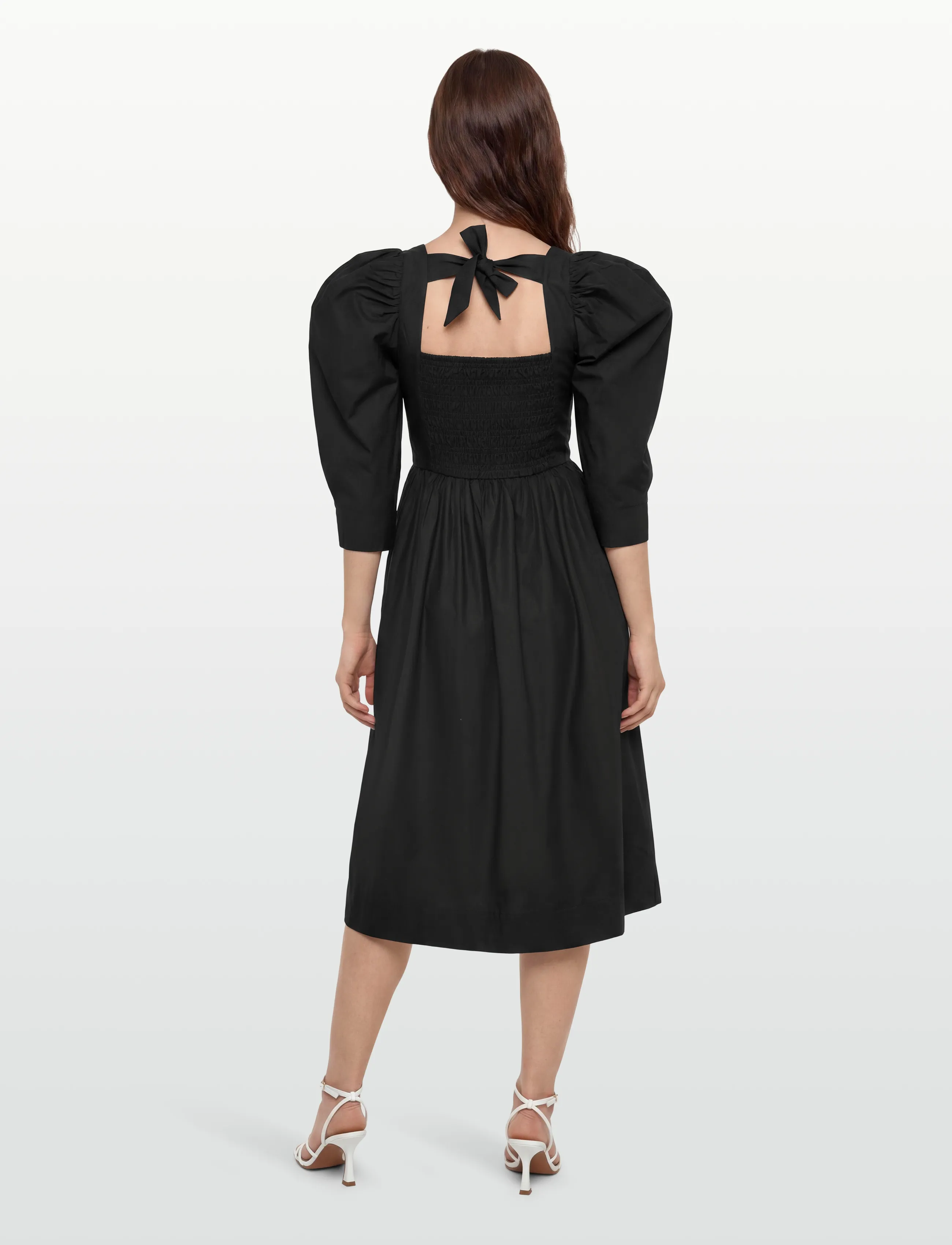 GANNI - Cotton Poplin Open Neck Smock Dress - sommerkleider - black - 4