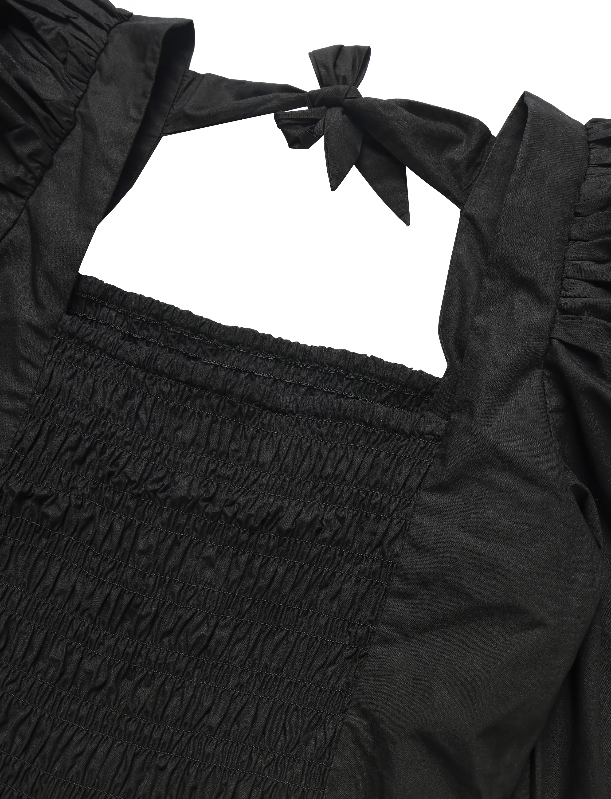 GANNI - Cotton Poplin Open Neck Smock Dress - black - 2