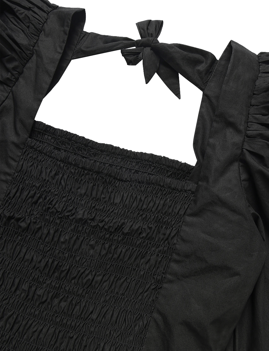 GANNI - Cotton Poplin Open Neck Smock Dress - sommerkleider - black - 5