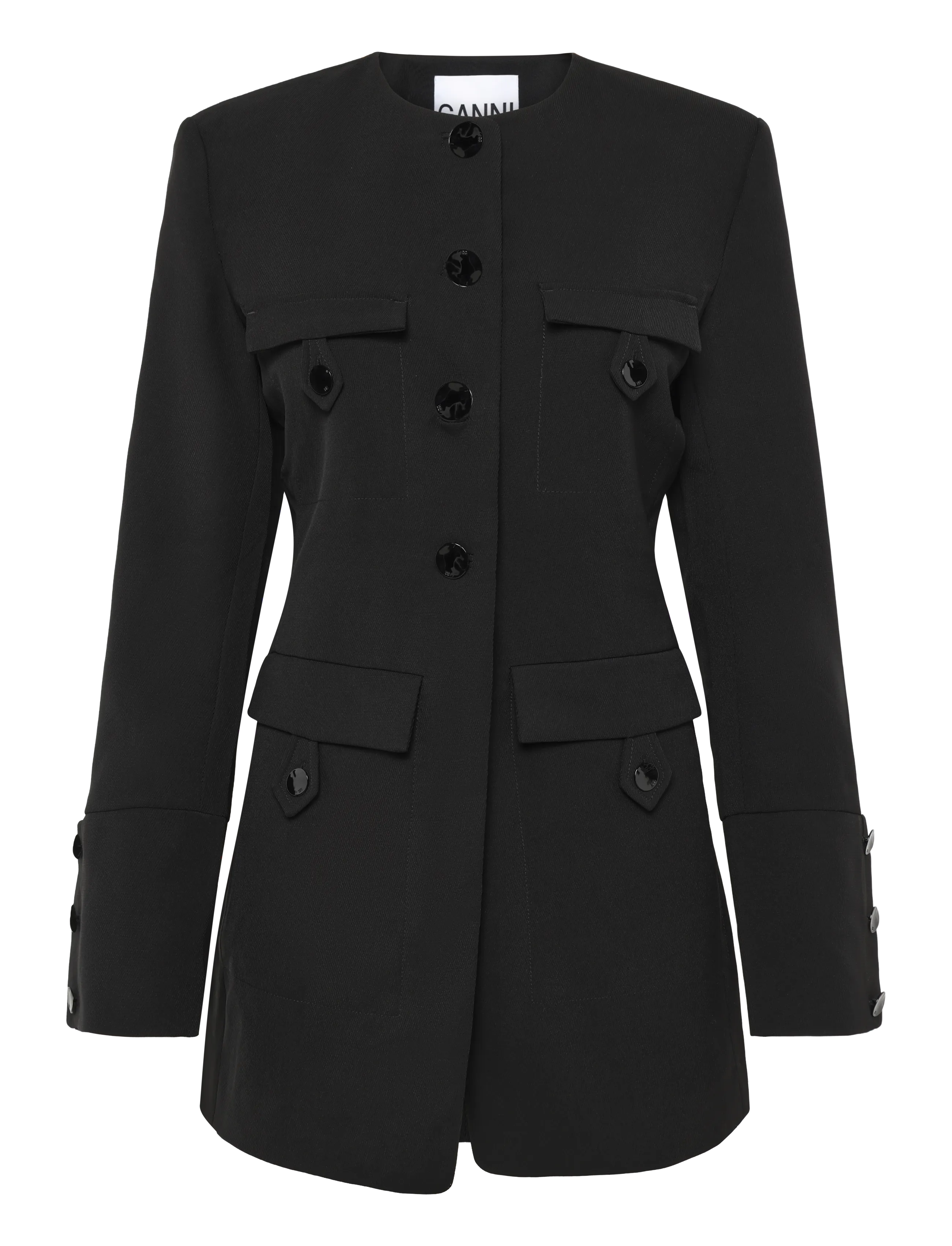 GANNI Hell Twill Suiting Fitted Blazer Schwarz - 36 - Damen