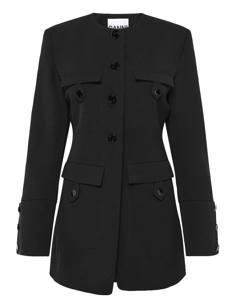 GANNI - Light Twill Suiting Fitted Blazer - einreihige blazer - black - 0
