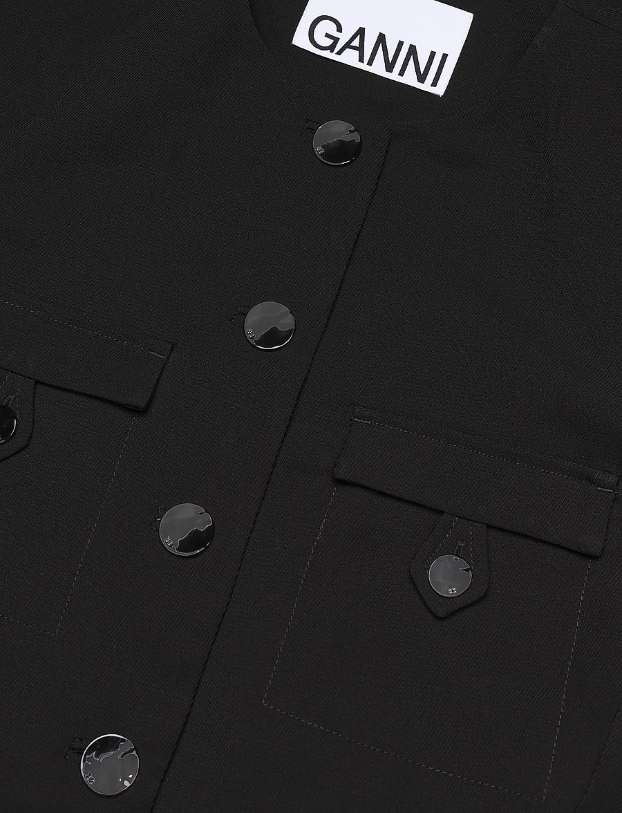 GANNI - Light Twill Suiting Fitted Blazer - einreihige blazer - black - 2