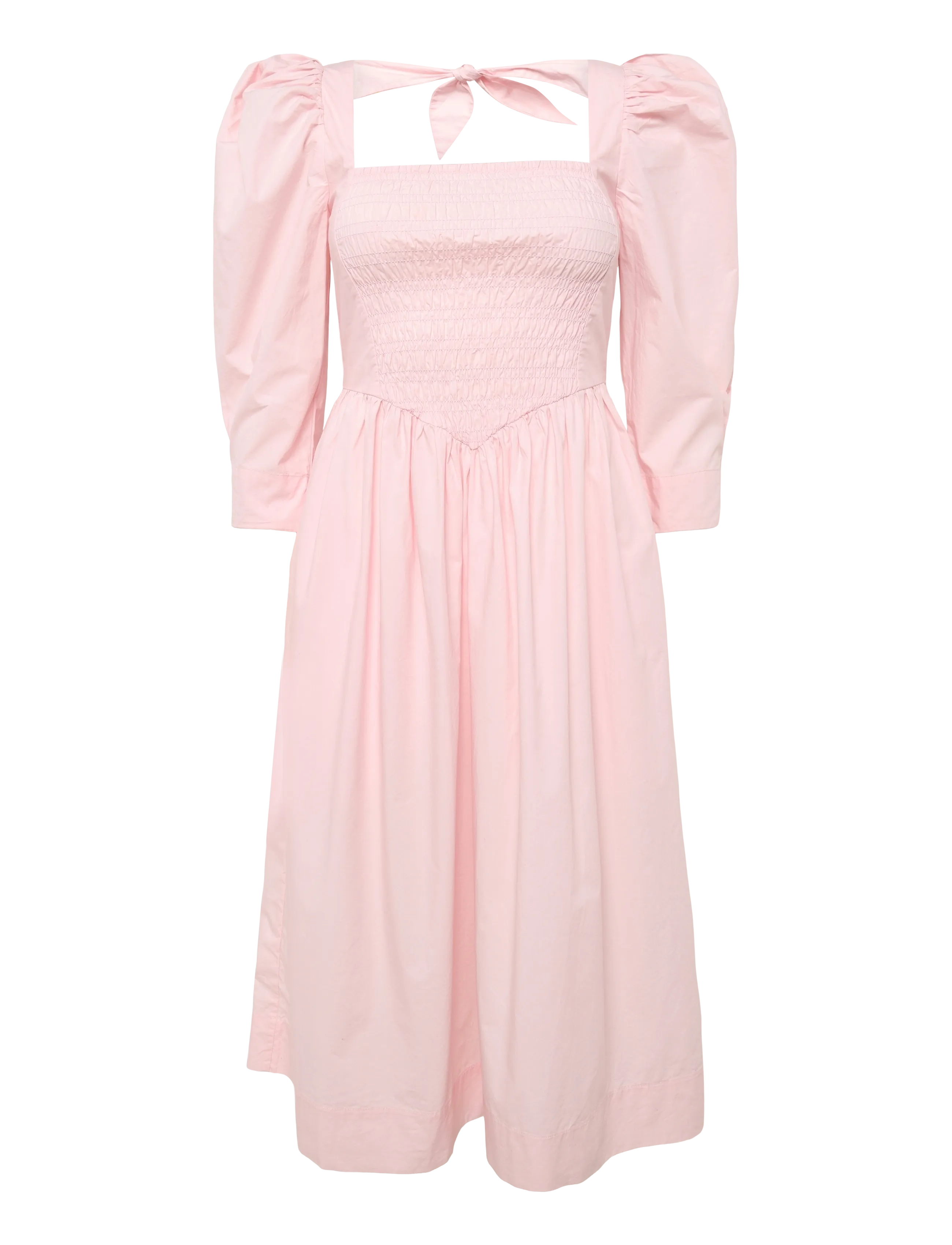 GANNI - Cotton Poplin Open Neck Smock Dress - sommerkleider - chalk pink - 1