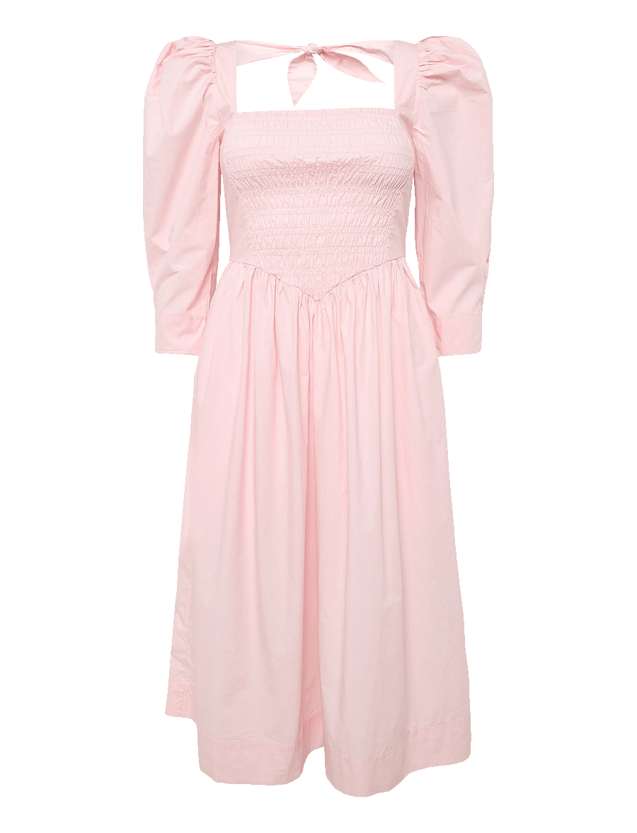 GANNI - Cotton Poplin Open Neck Smock Dress - sommerkleider - chalk pink - 1