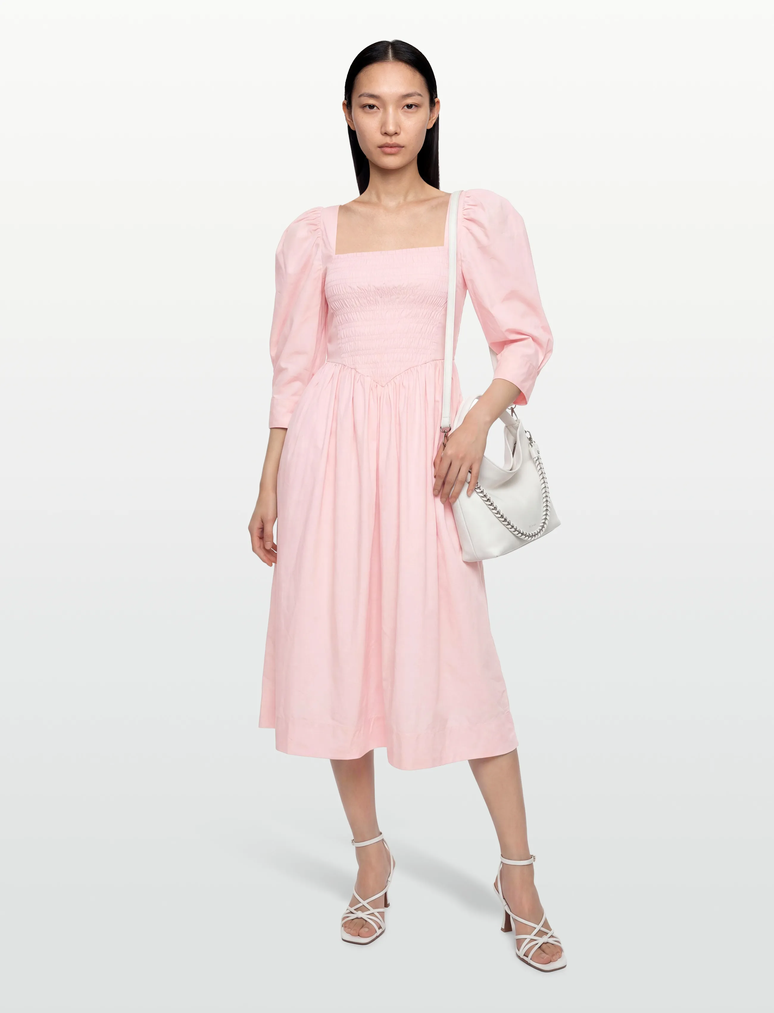 GANNI Cotton Poplin Open Neck Smock Dress, 38, Dresses, Rosa - Summer Frauen