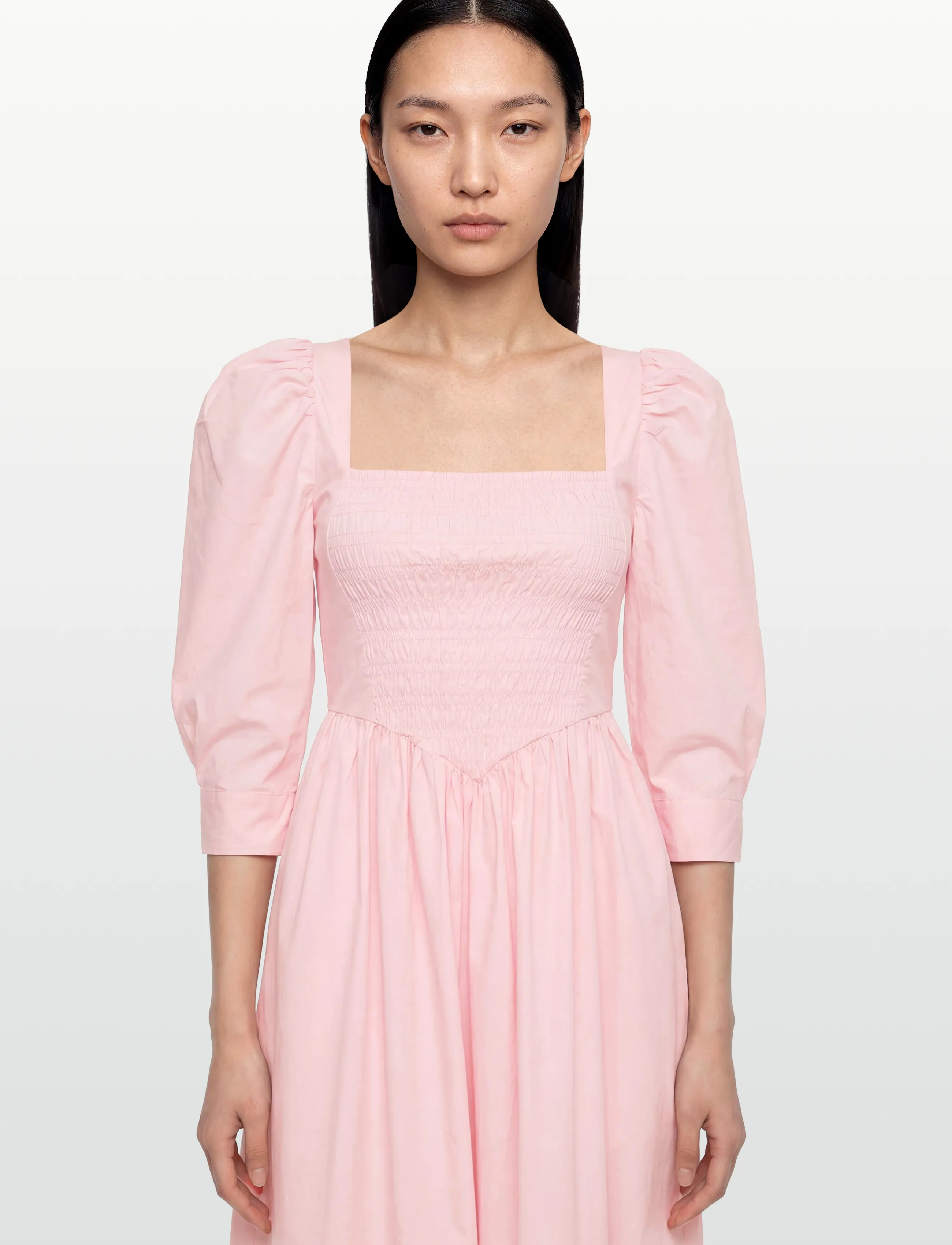GANNI - Cotton Poplin Open Neck Smock Dress - sommerkleider - chalk pink - 3