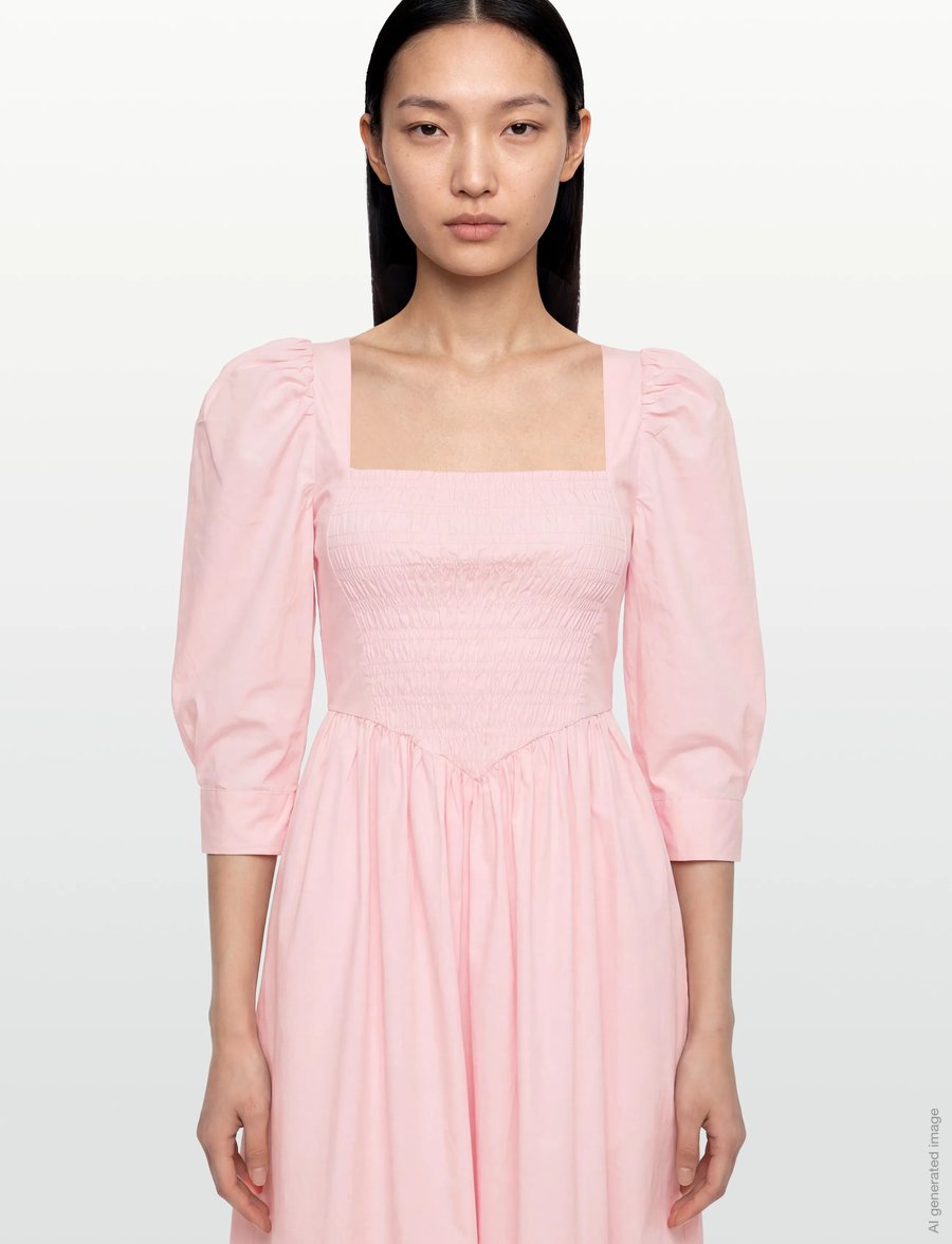 GANNI - Cotton Poplin Open Neck Smock Dress - sommerkleider - chalk pink - 3