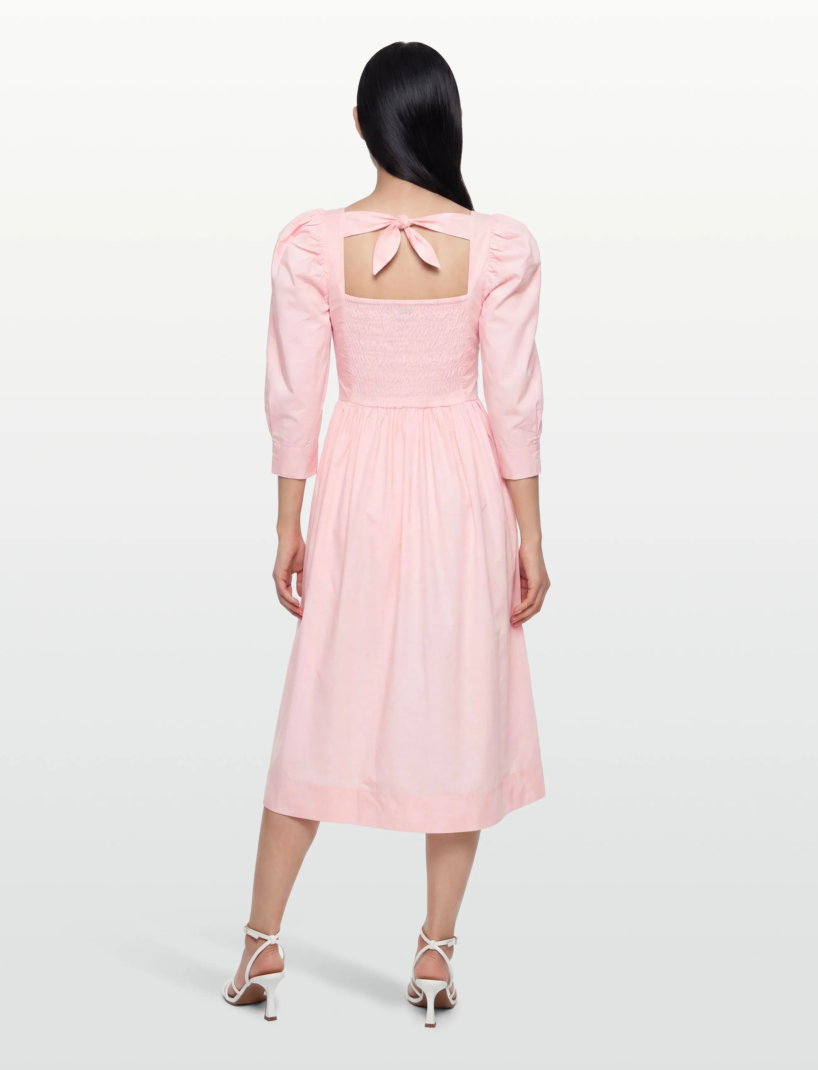 GANNI - Cotton Poplin Open Neck Smock Dress - sommerkleider - chalk pink - 4