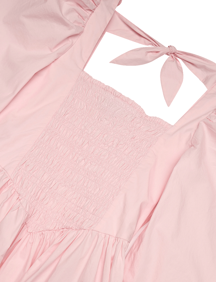 GANNI - Cotton Poplin Open Neck Smock Dress - sommerkleider - chalk pink - 5