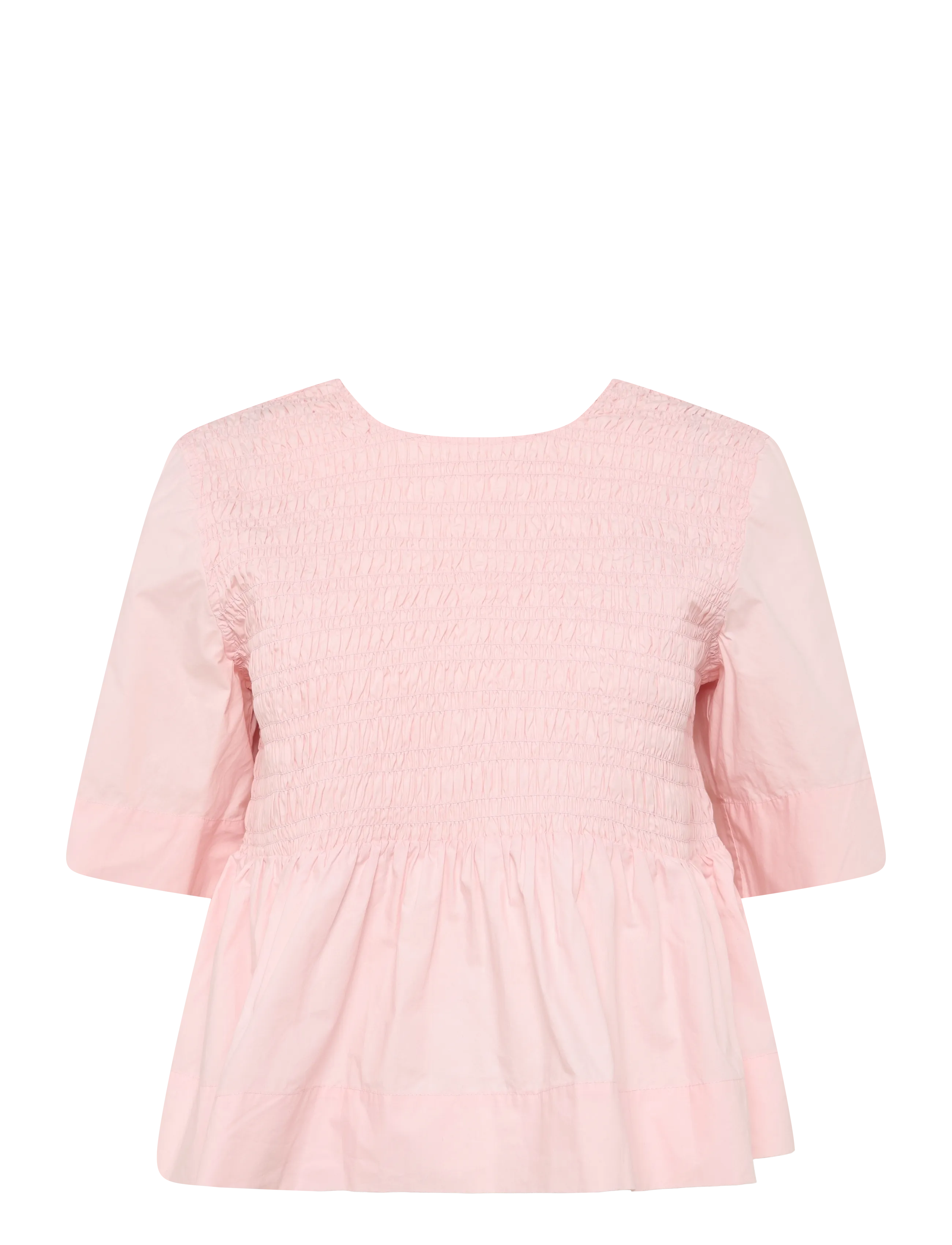 GANNI Cotton Poplin Open Back Smock Blouse - Kurzärmelige Blusen - CHALK PINK / pink/rose