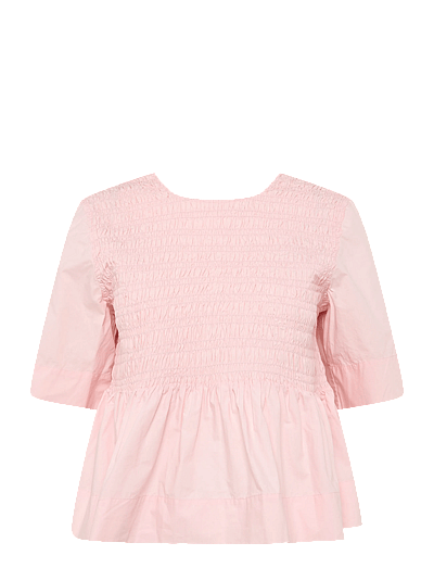 Cotton Poplin Open Back Smock Blouse - KortæRmede Bluser