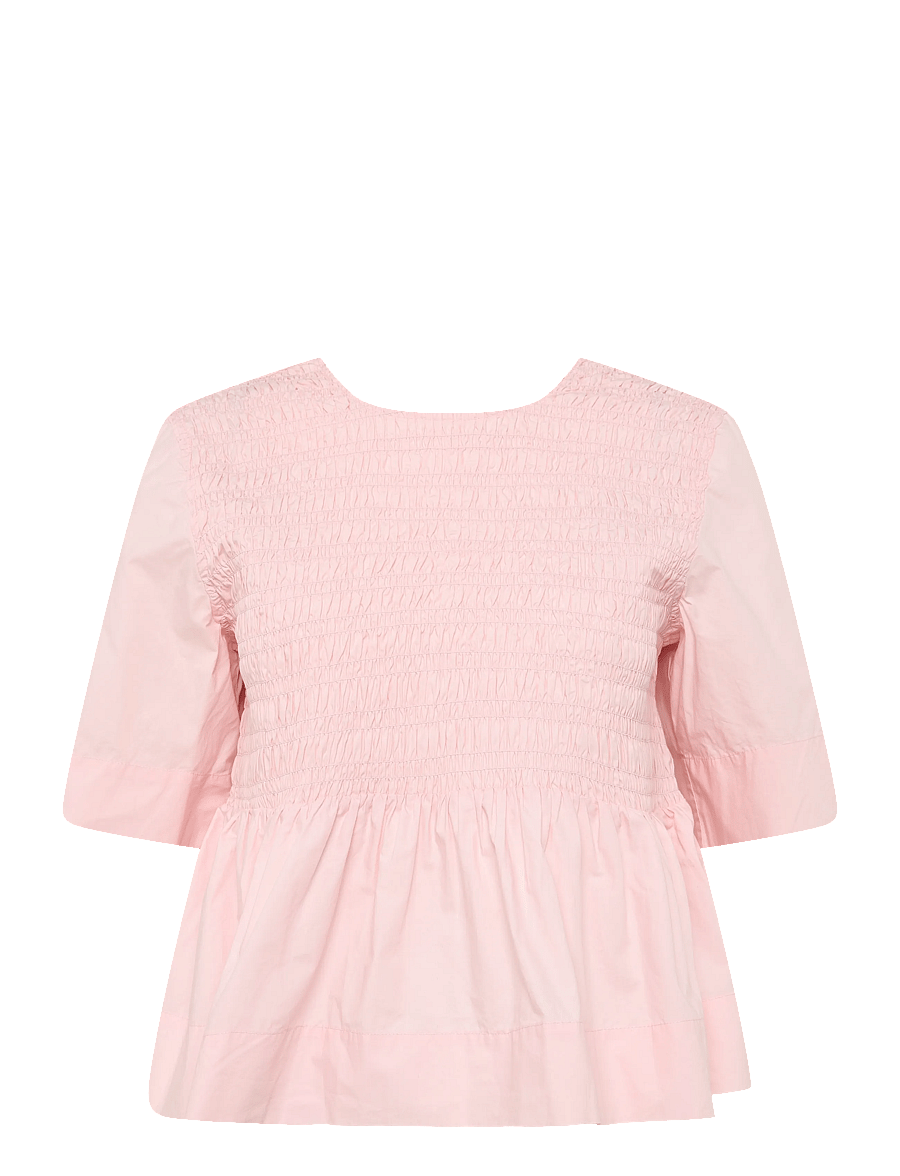 GANNI - Cotton Poplin Open Back Smock Blouse - chalk pink - 1