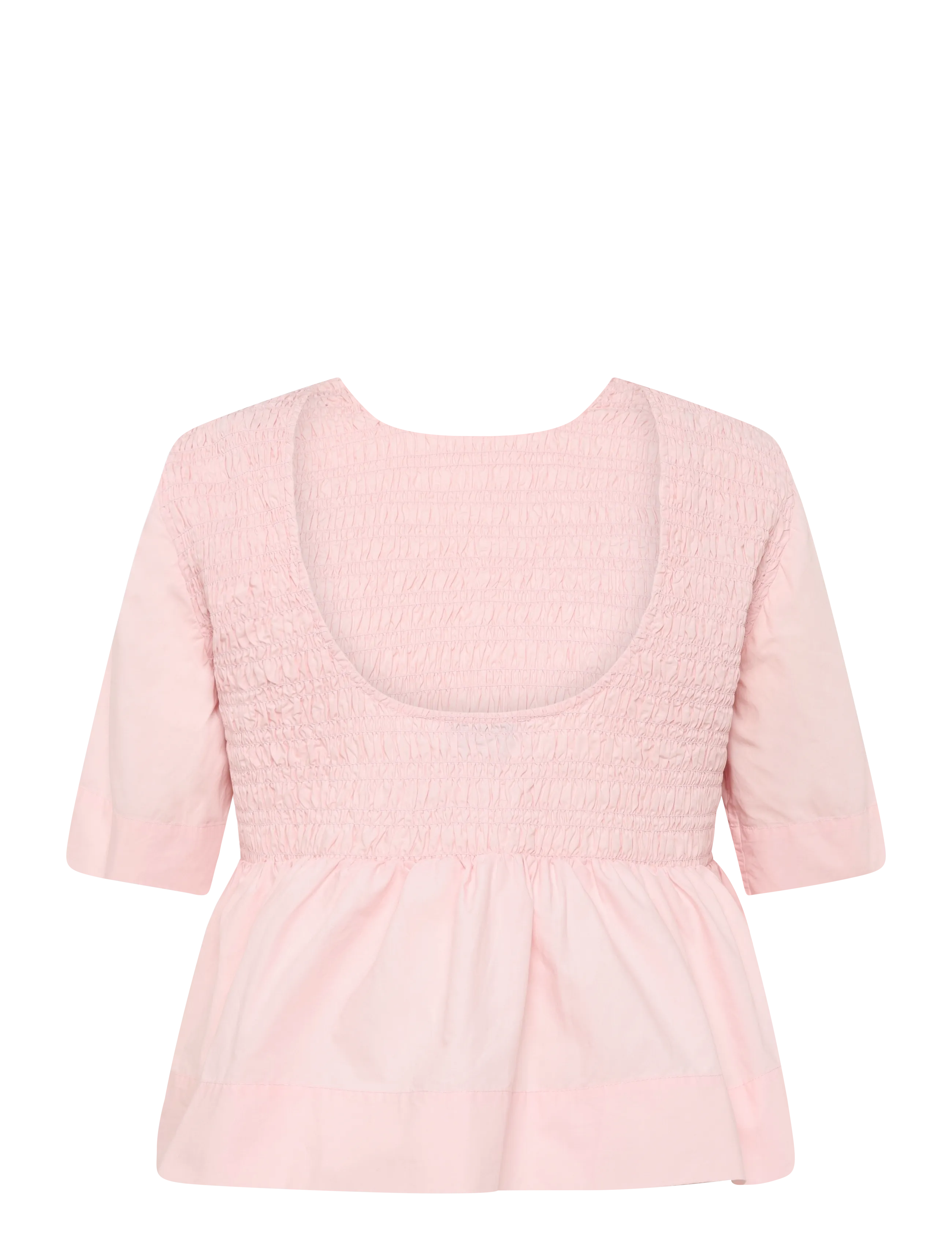 GANNI - Cotton Poplin Open Back Smock Blouse - chalk pink - 2