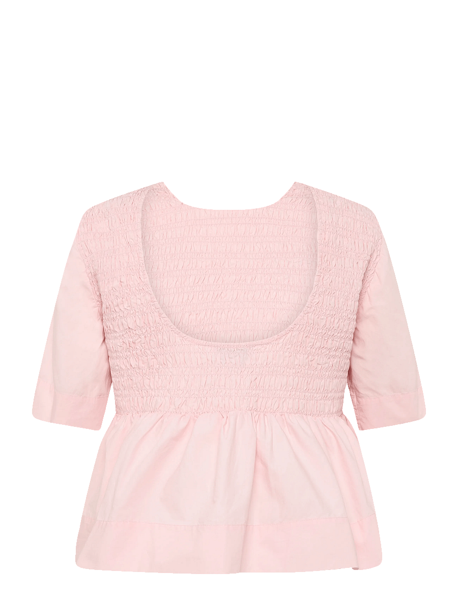 GANNI - Cotton Poplin Open Back Smock Blouse - chalk pink - 2