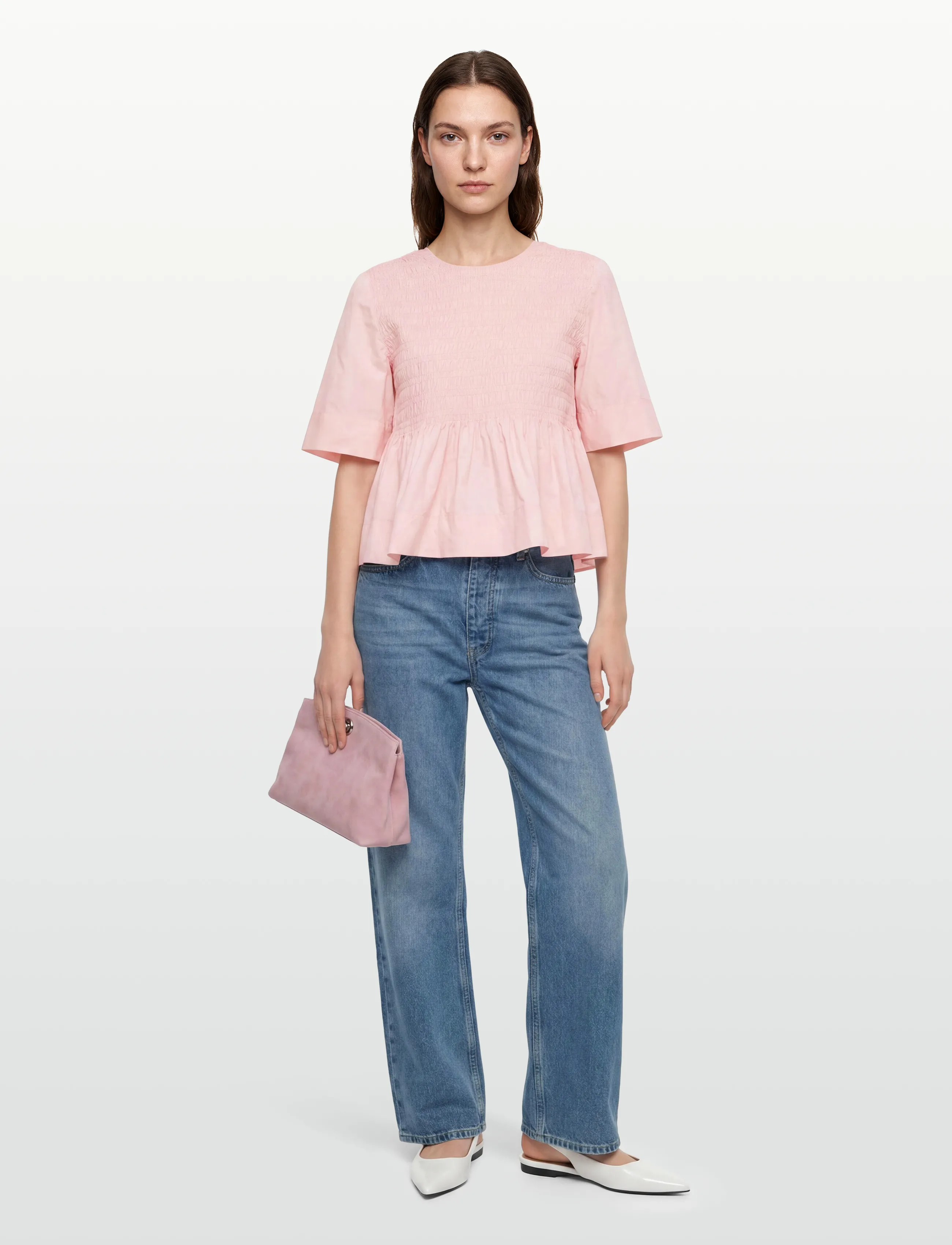 GANNI Cotton Poplin Open Back Smock Blouse, Kvinder, Peplum Smock Bluse, Pink, Str: 34