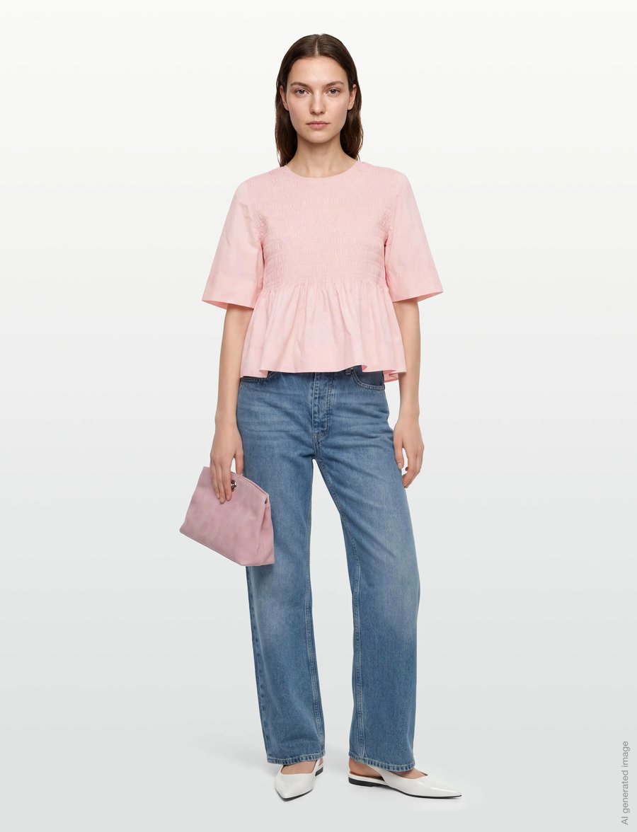 GANNI - Cotton Poplin Open Back Smock Blouse - chalk pink - 0