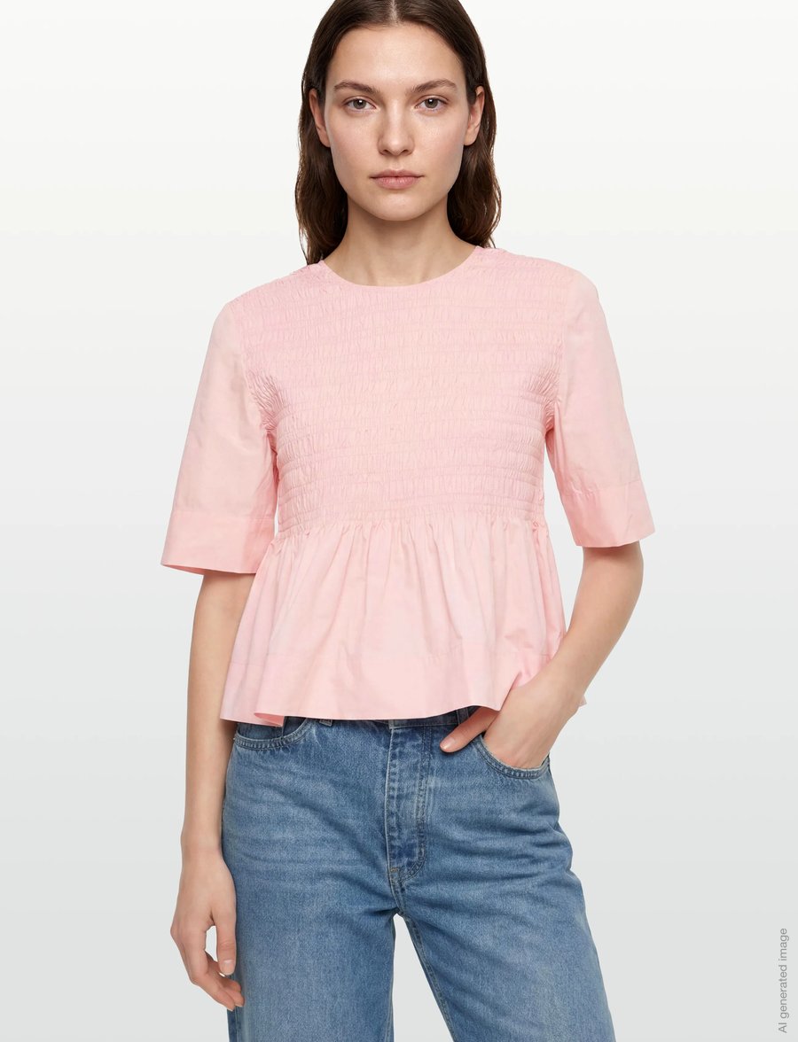 GANNI - Cotton Poplin Open Back Smock Blouse - chalk pink - 3