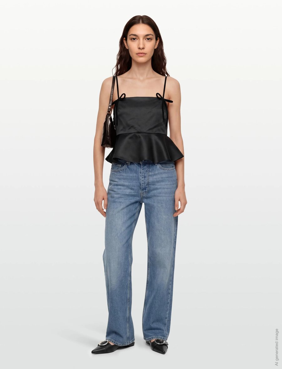 GANNI - Duchesse Satin Top - crop tops - black - 0