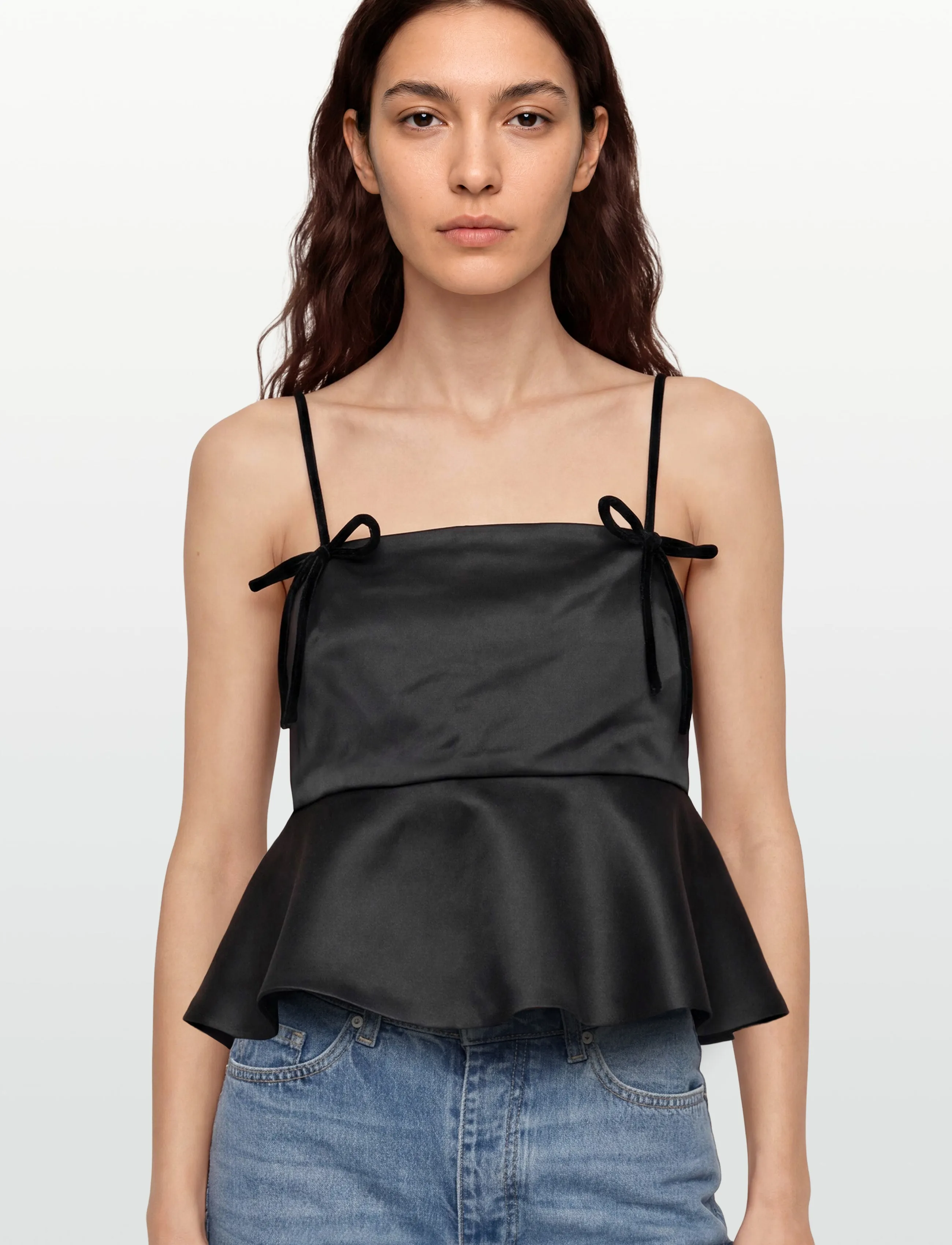 GANNI - Duchesse Satin Top - crop tops - black - 4