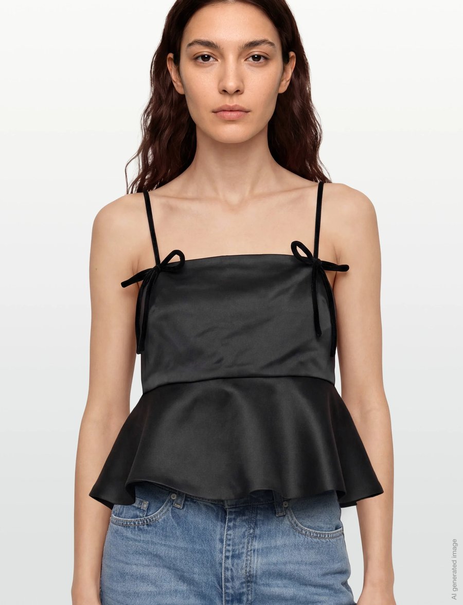 GANNI - Duchesse Satin Top - crop tops - black - 4