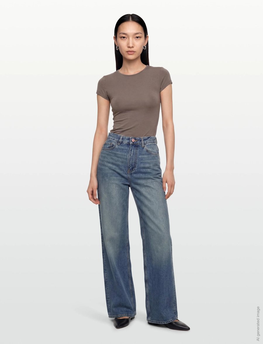 GANNI - Rigid Denim Magny - brede jeans - mid blue vintage - 0