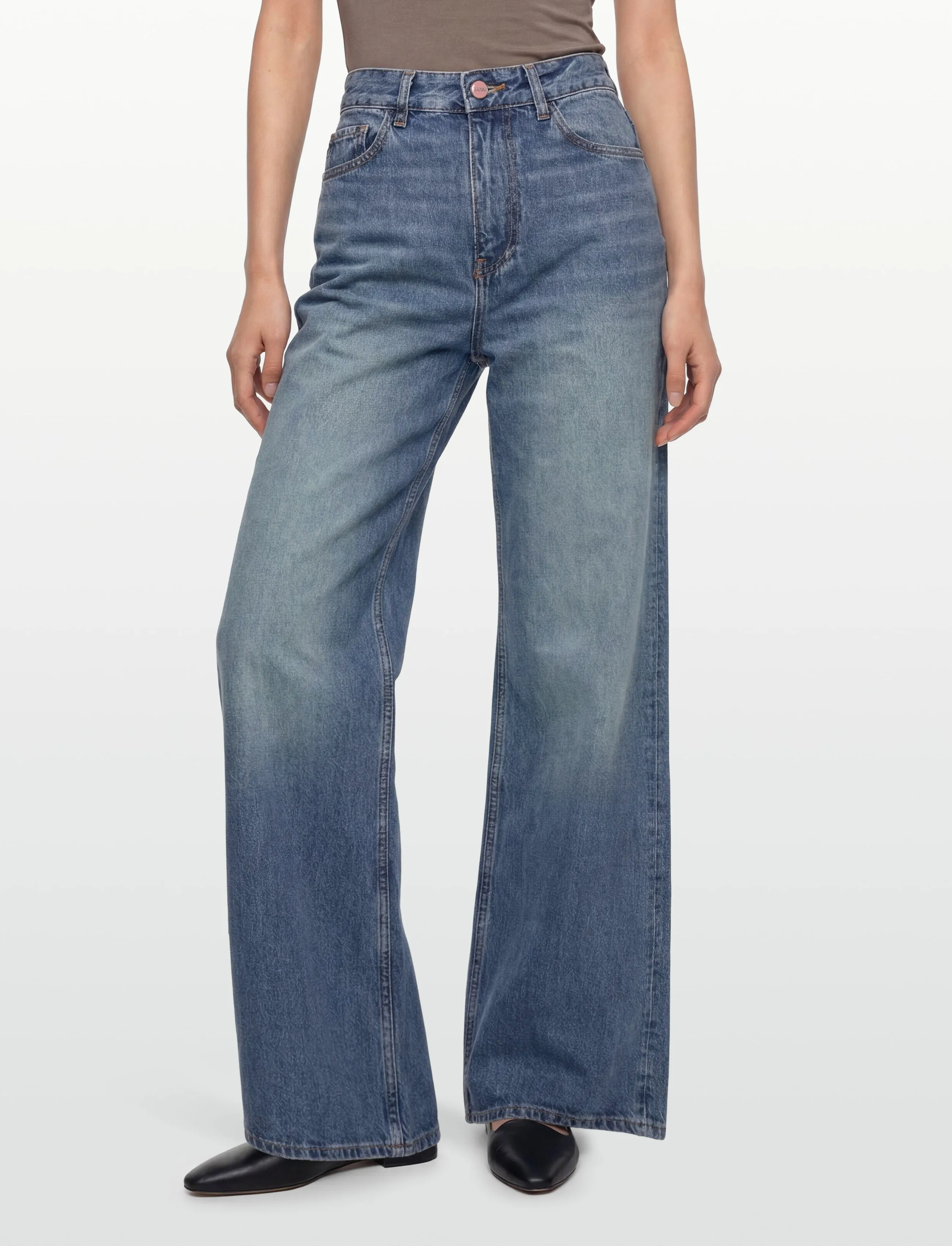 GANNI - Rigid Denim Magny - brede jeans - mid blue vintage - 3
