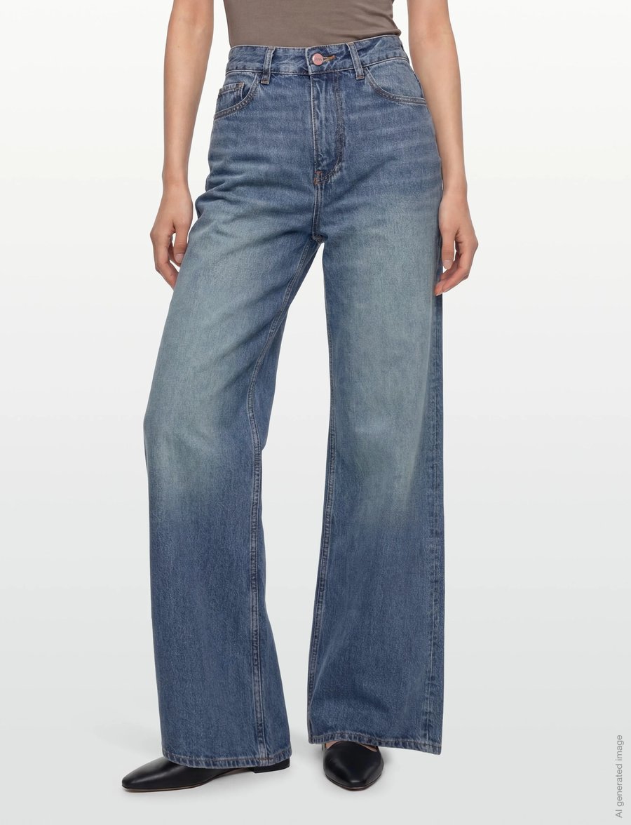 GANNI - Rigid Denim Magny - brede jeans - mid blue vintage - 3