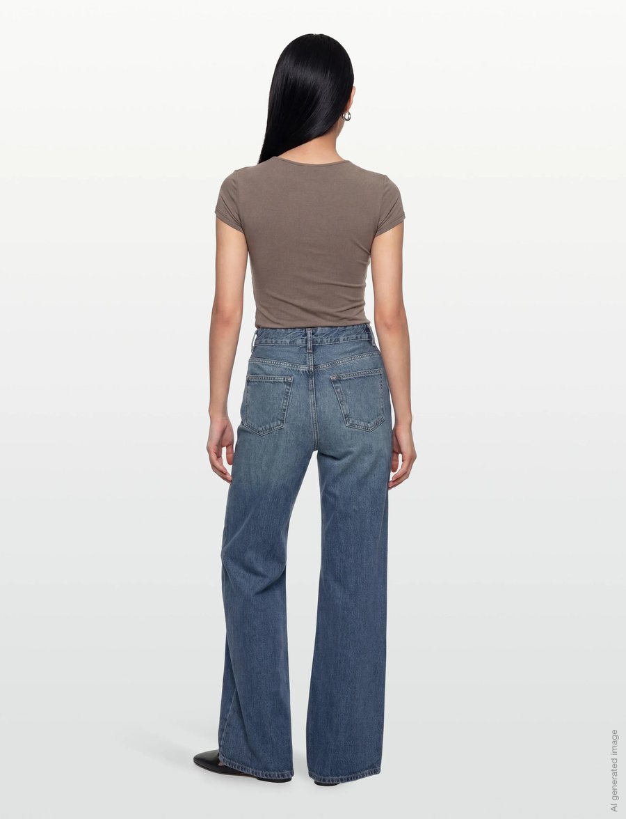 GANNI - Rigid Denim Magny - brede jeans - mid blue vintage - 4