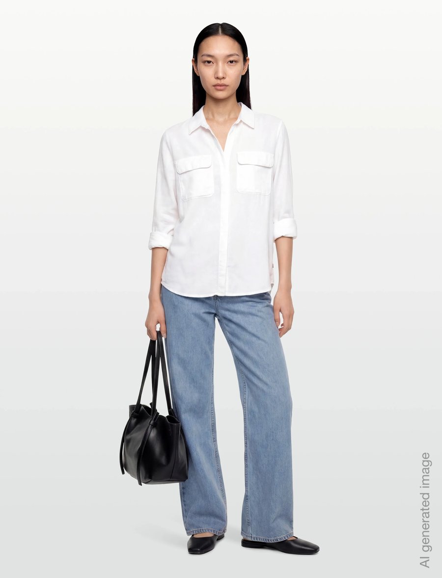 GANNI - Rigid Denim Magny - hosen mit weitem bein - light blue stone - 0