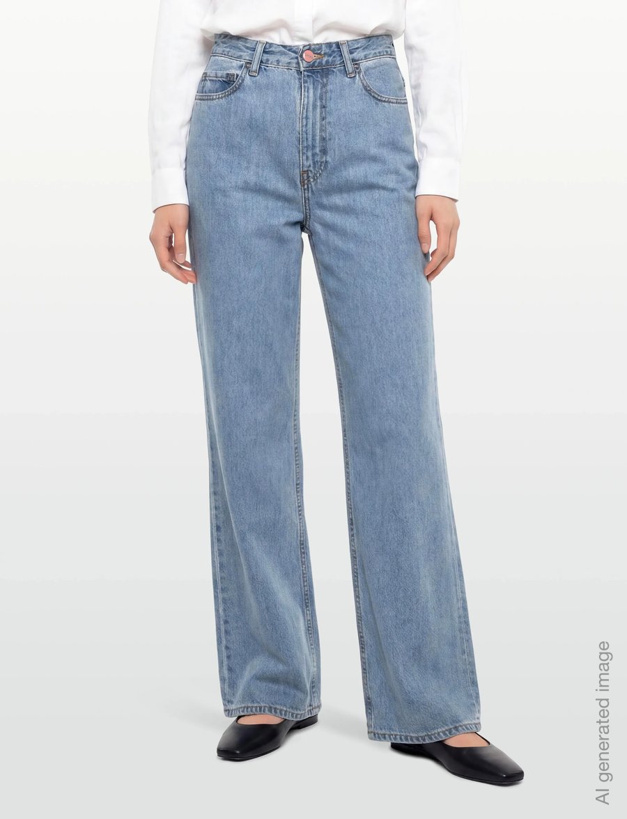 GANNI - Rigid Denim Magny - hosen mit weitem bein - light blue stone - 3