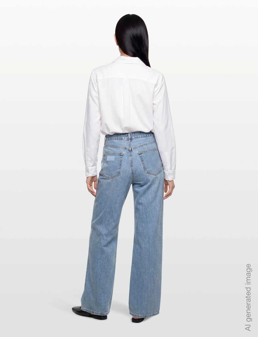 GANNI - Rigid Denim Magny - hosen mit weitem bein - light blue stone - 4
