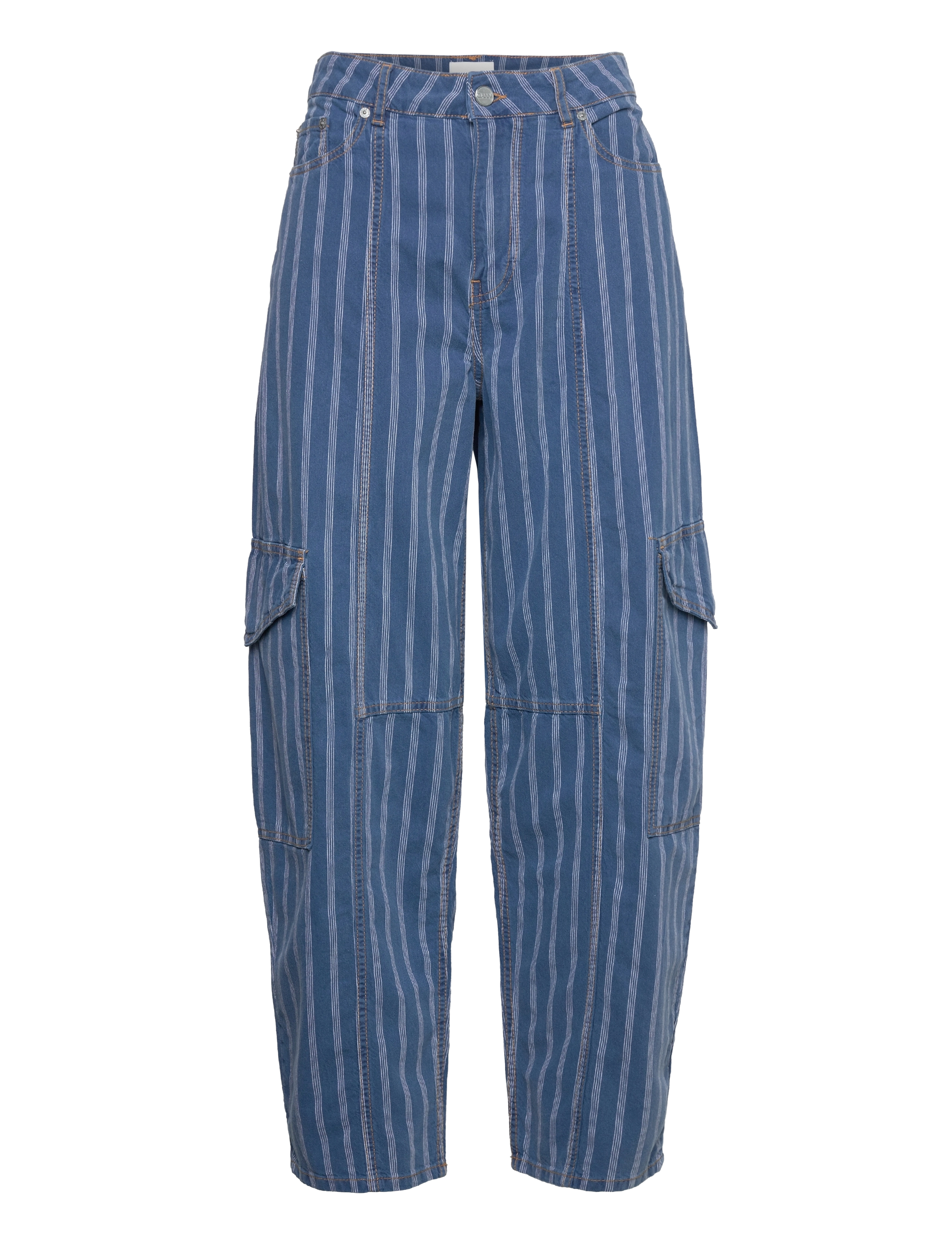 GANNI Light Stripe Denim Cargo Pants, Kvinder, Stribede Denim Cargo Bukser, Multi/mønstret, Str: 25