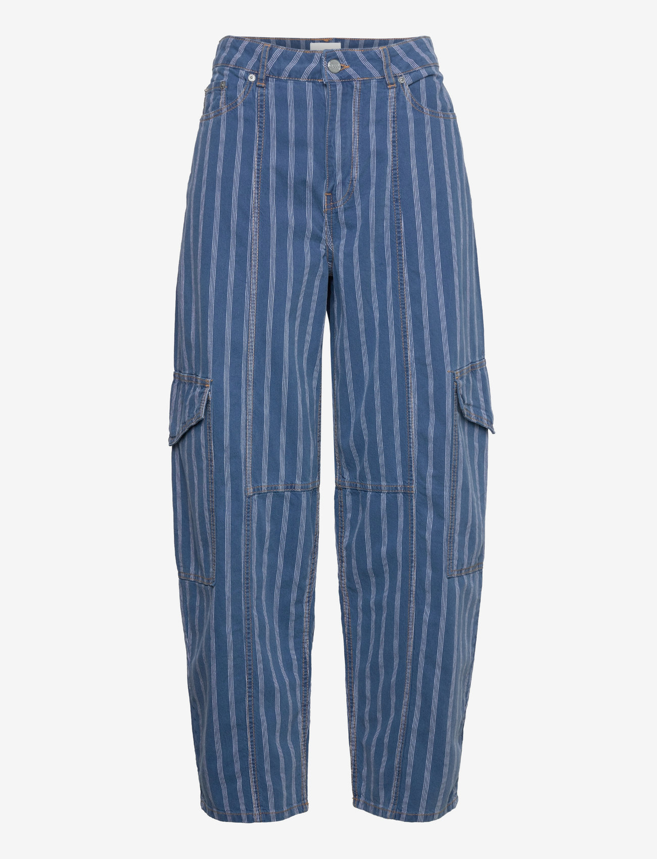 GANNI - Light Stripe Denim Cargo Pants - cargobyxor - tint wash - 0