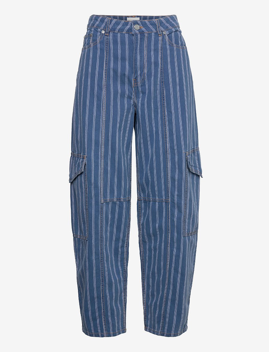 GANNI - Light Stripe Denim Cargo Pants - cargo-püksid - tint wash - 0
