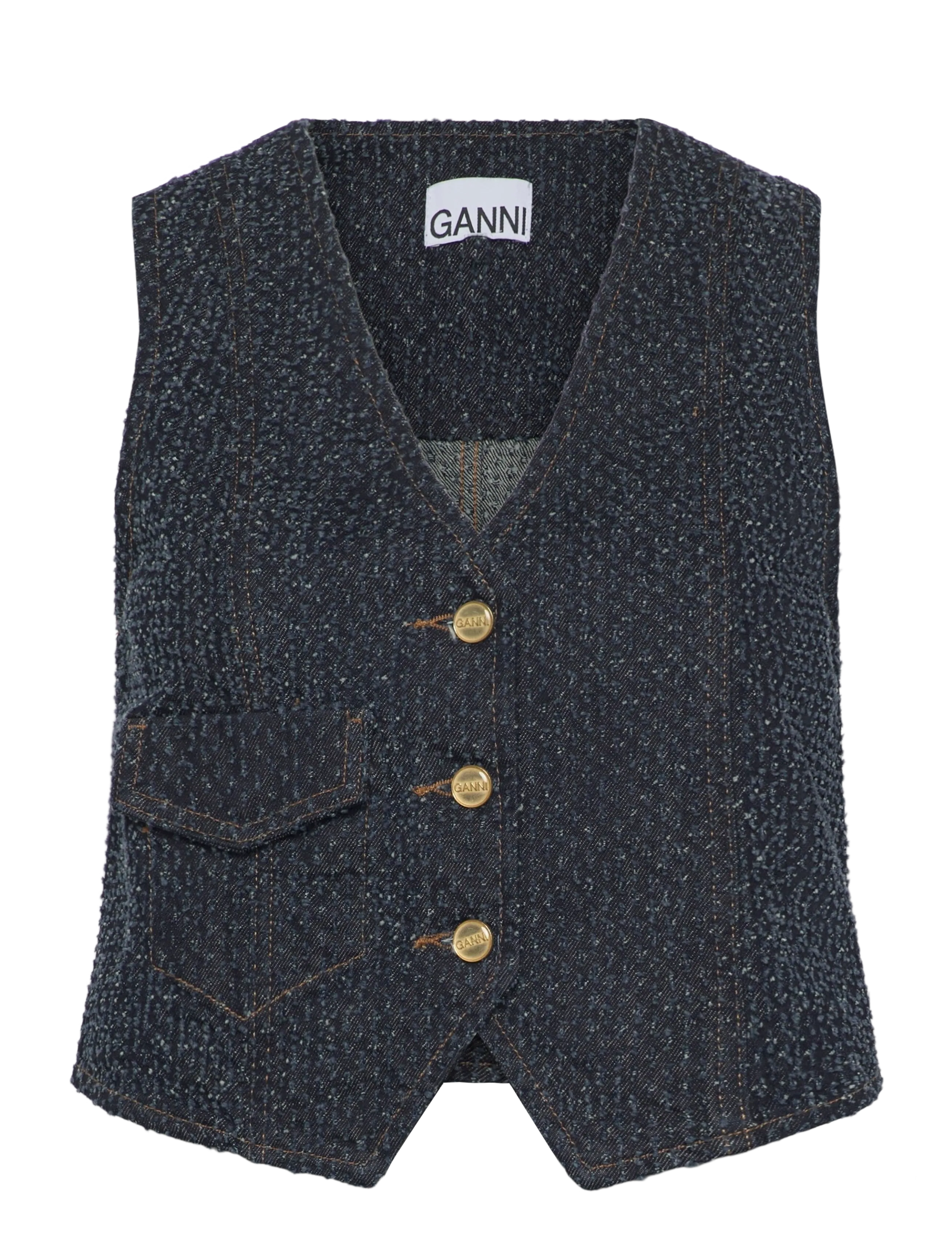 GANNI Fluffy Denim Vest Navy - 34 - Damen