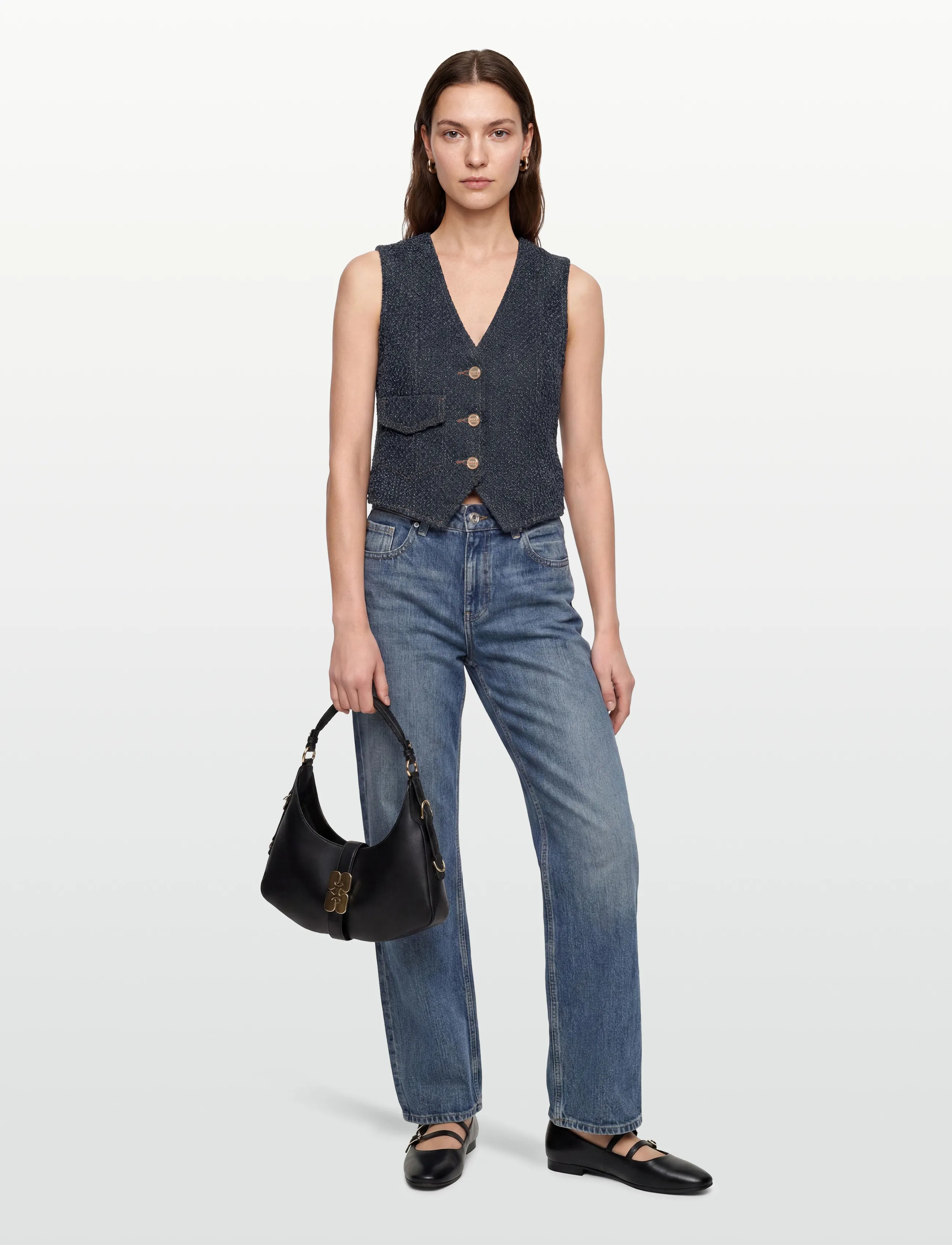 GANNI Fluffy Denim Vest, 38, Navy, Veste > Denim Veste, Dame
